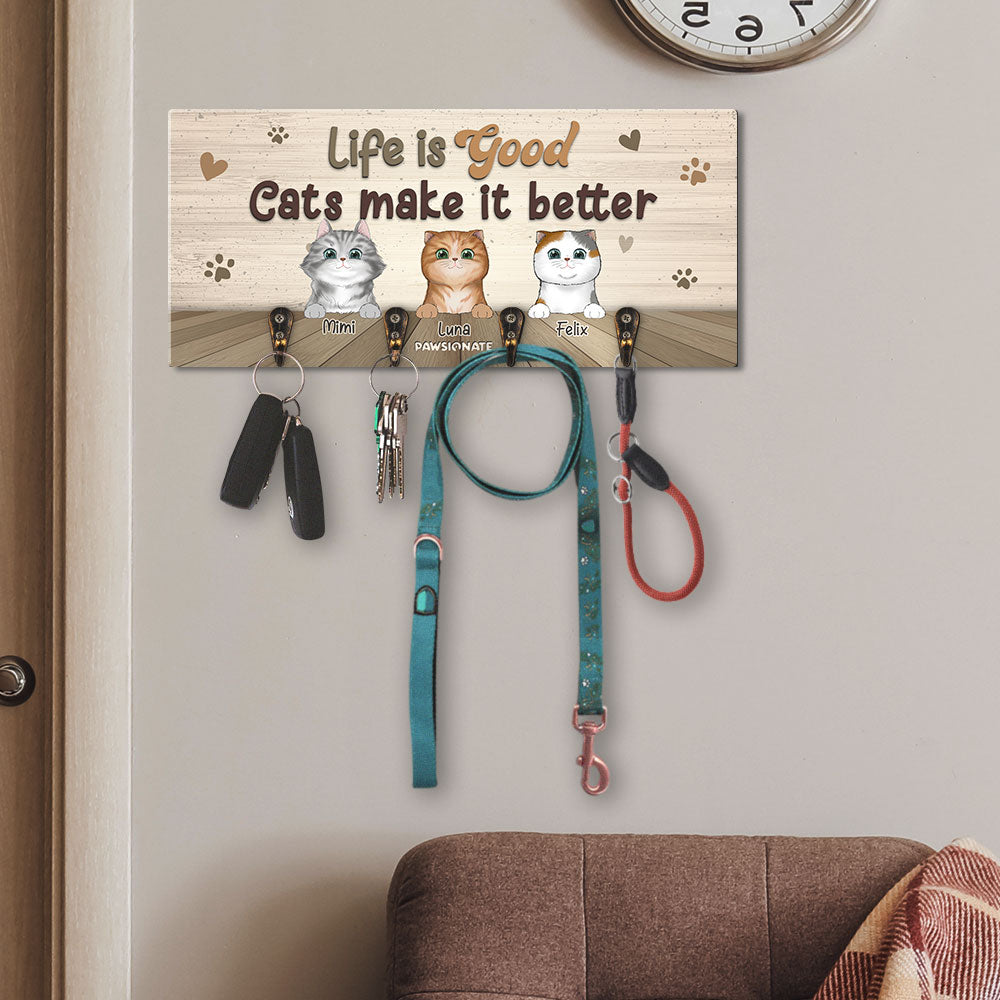 Life Is Good - Customizable Personalized Wooden Key Holder for Pet Lovers