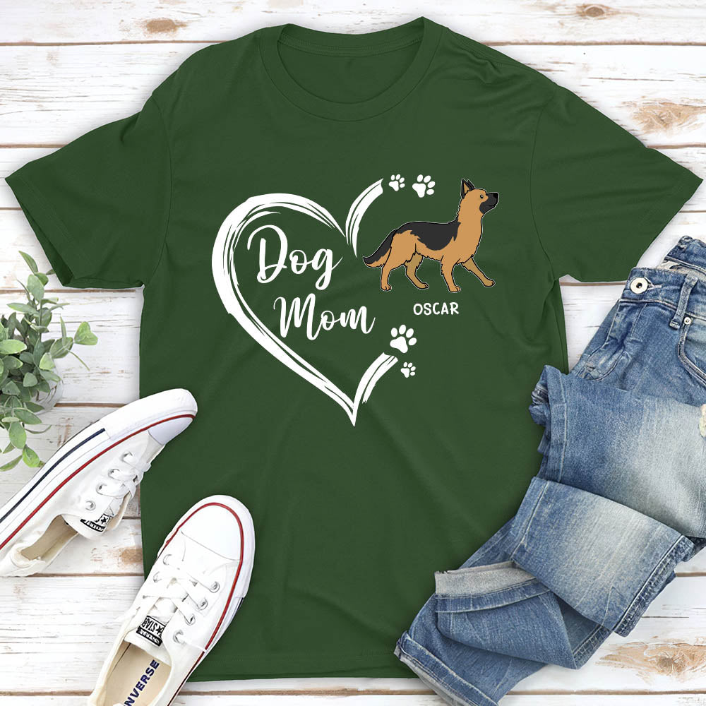 Personalized Custom Unisex Dog Mom Heart Shape T-shirt - Ideal Gift for Pet Lovers