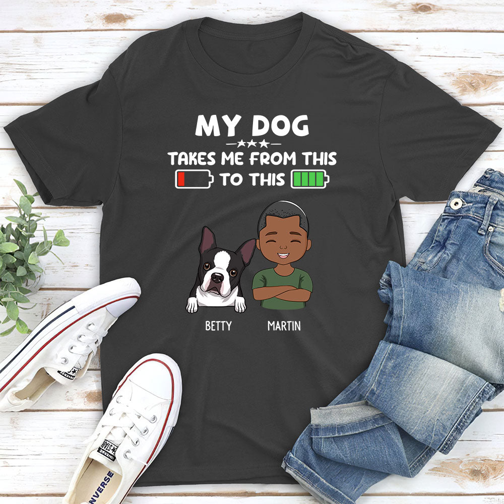Customizable Unisex Personalized T-shirt for Pet Lovers with Battery Design