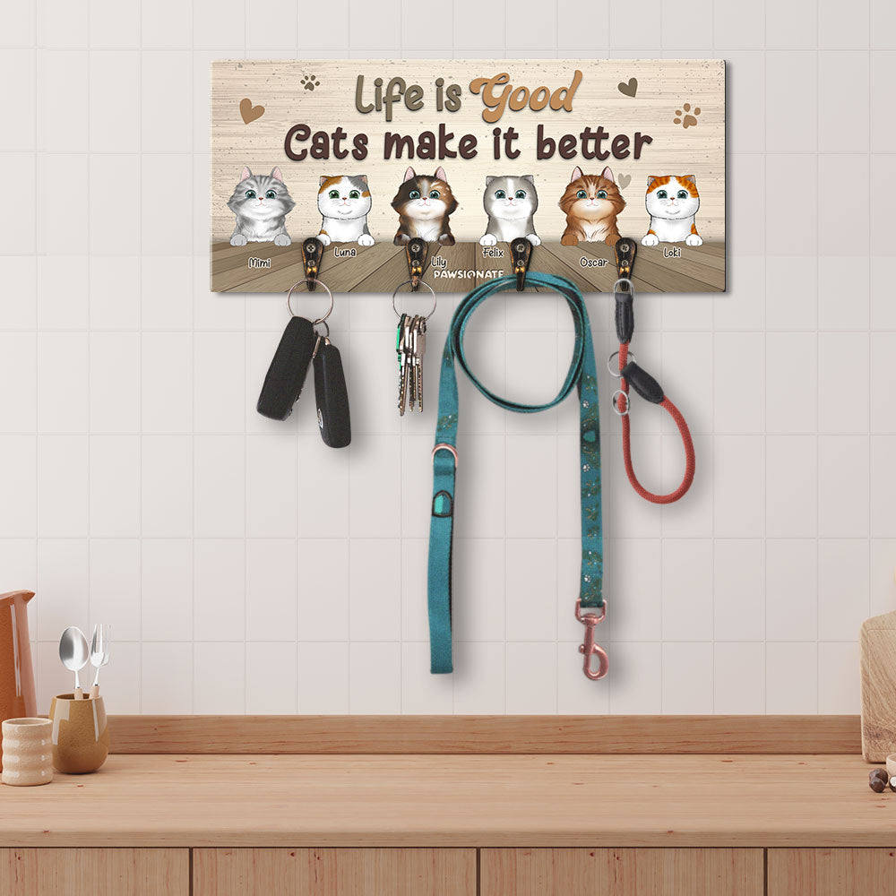 Life Is Good - Customizable Personalized Wooden Key Holder for Pet Lovers