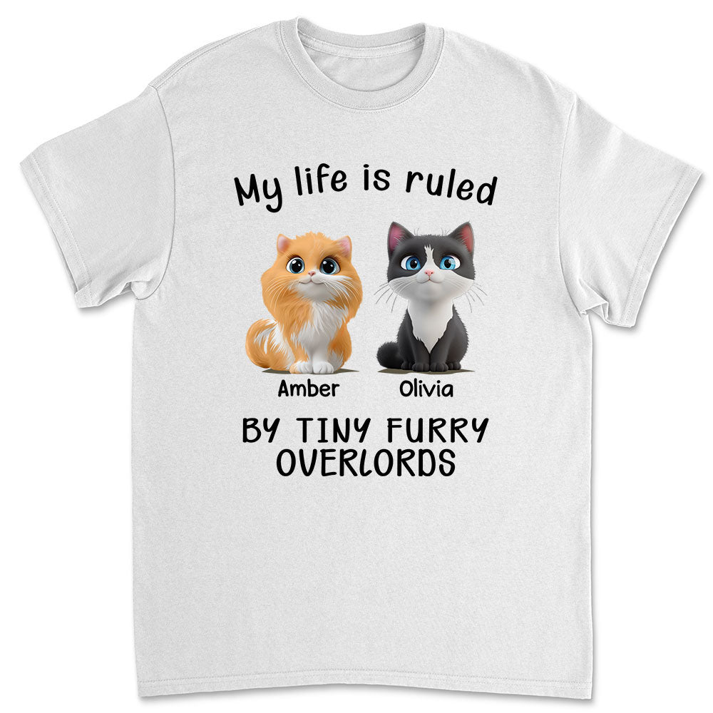 Personalized Custom Unisex 'My Life Is Ruled By Cats' Cartoon T-shirt - Ideal for Pet Lovers