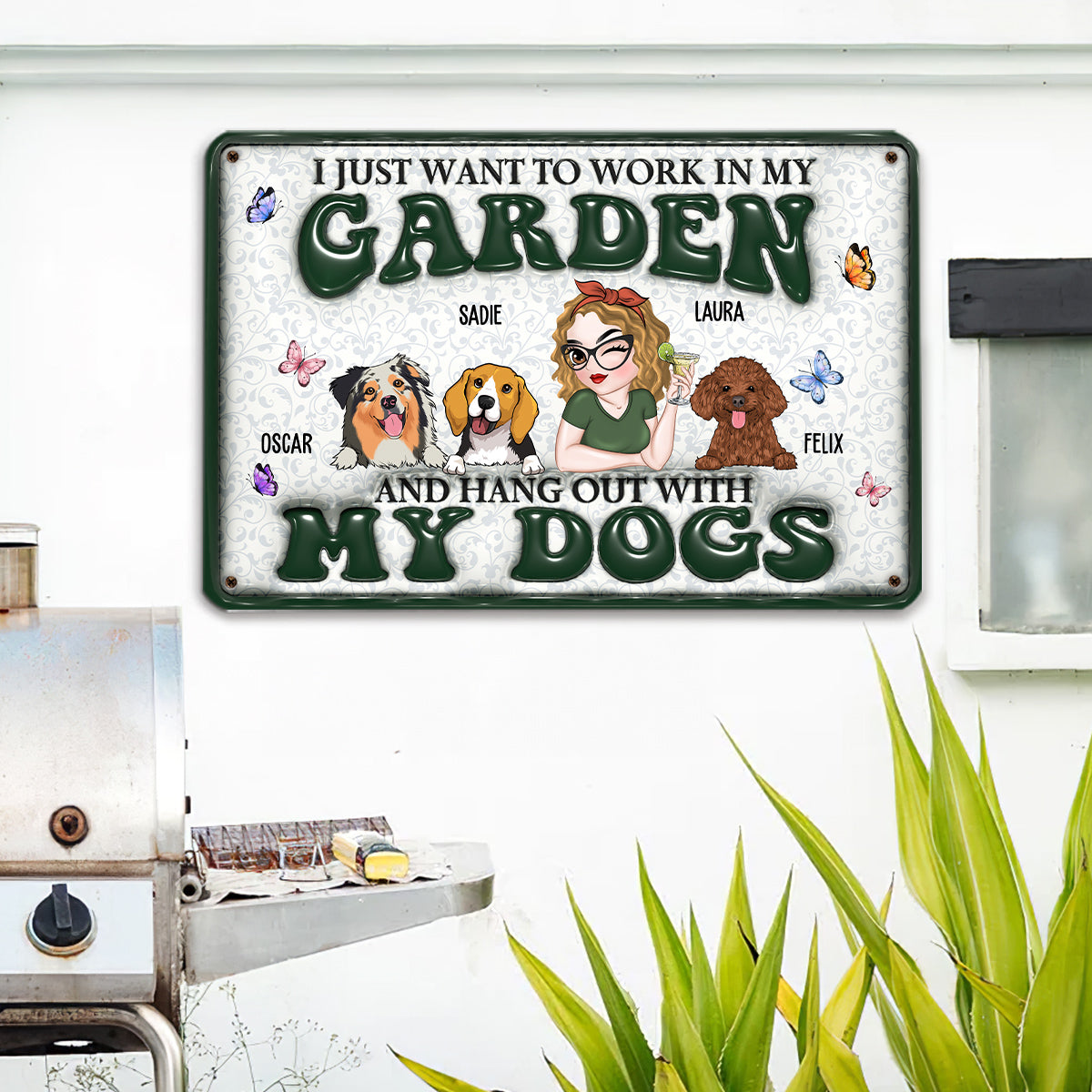 Personalized Custom 3D Inflated Effect Metal Sign - Gardening with Dog for Garden Enthusiasts