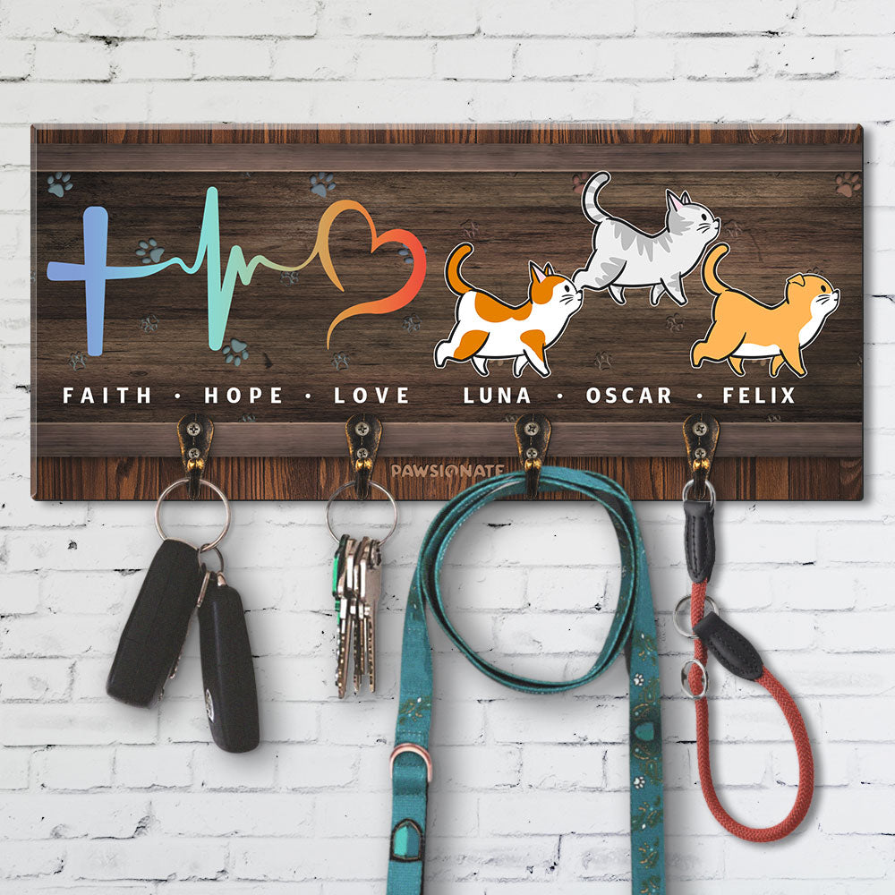Faith Hope Love - Customizable Personalized Wooden Key Holder for Pet Lovers