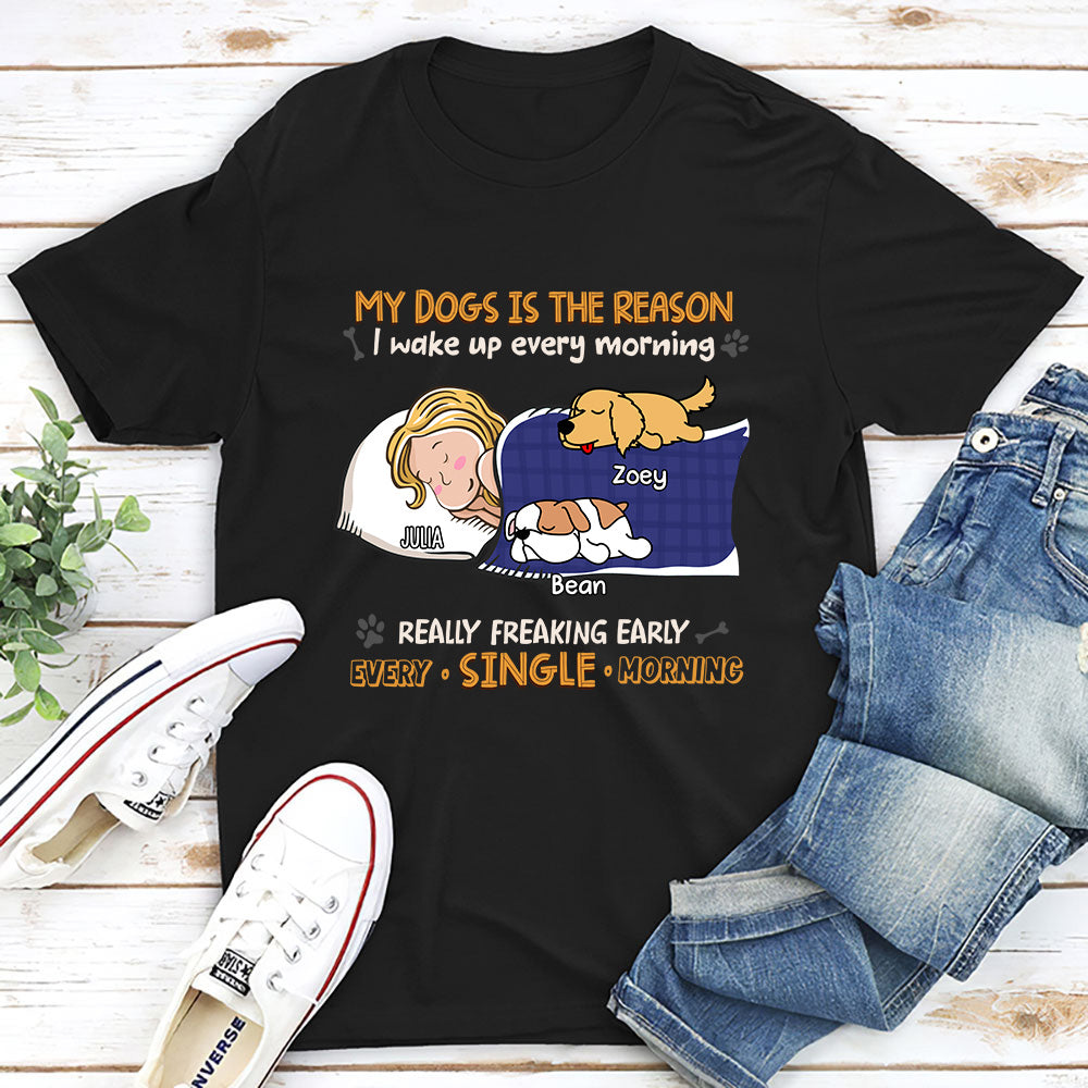 Personalized Custom Unisex 'My Dog Is The Reason I Wake Up' T-shirt - Ideal Gift for Pet Lovers