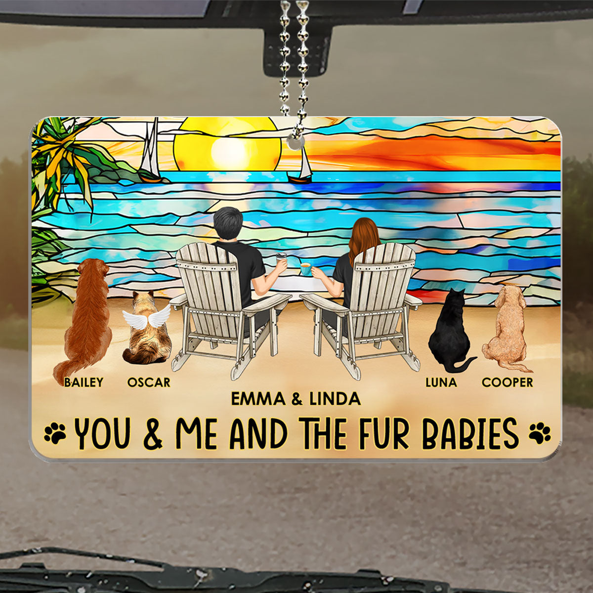 Customizable You, Me And Our Pets Personalized Car Ornament