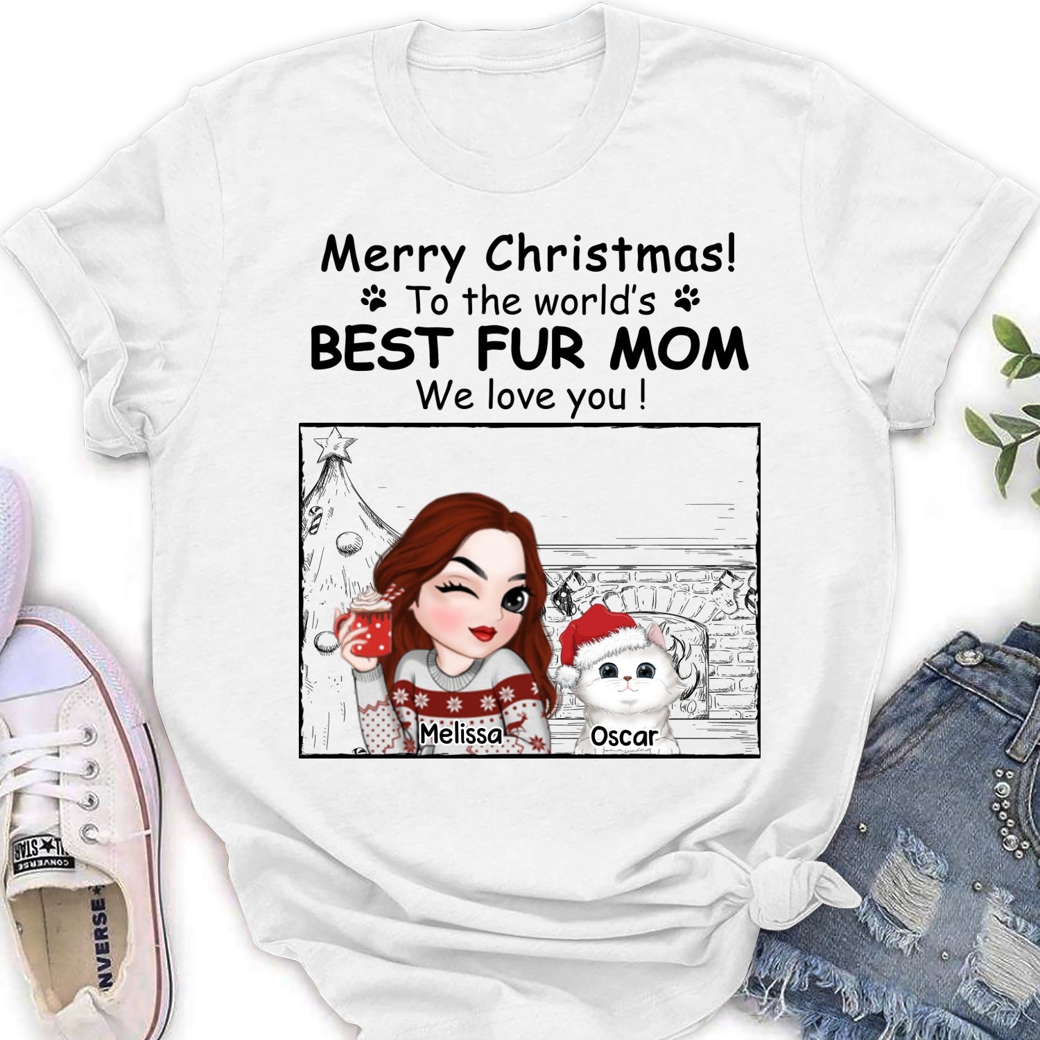 Best Fur Mom Christmas - Customizable Personalized Women's Christmas T-shirt