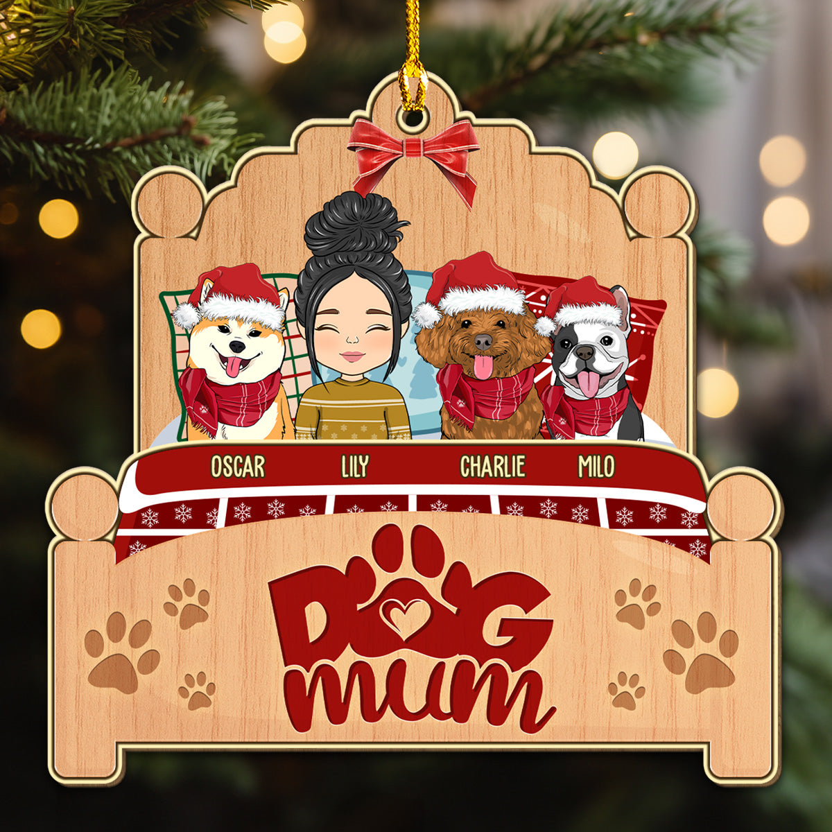 Customizable Sleepy Dog Mom Wood Christmas Ornament - Ideal Gift for Pet Lovers