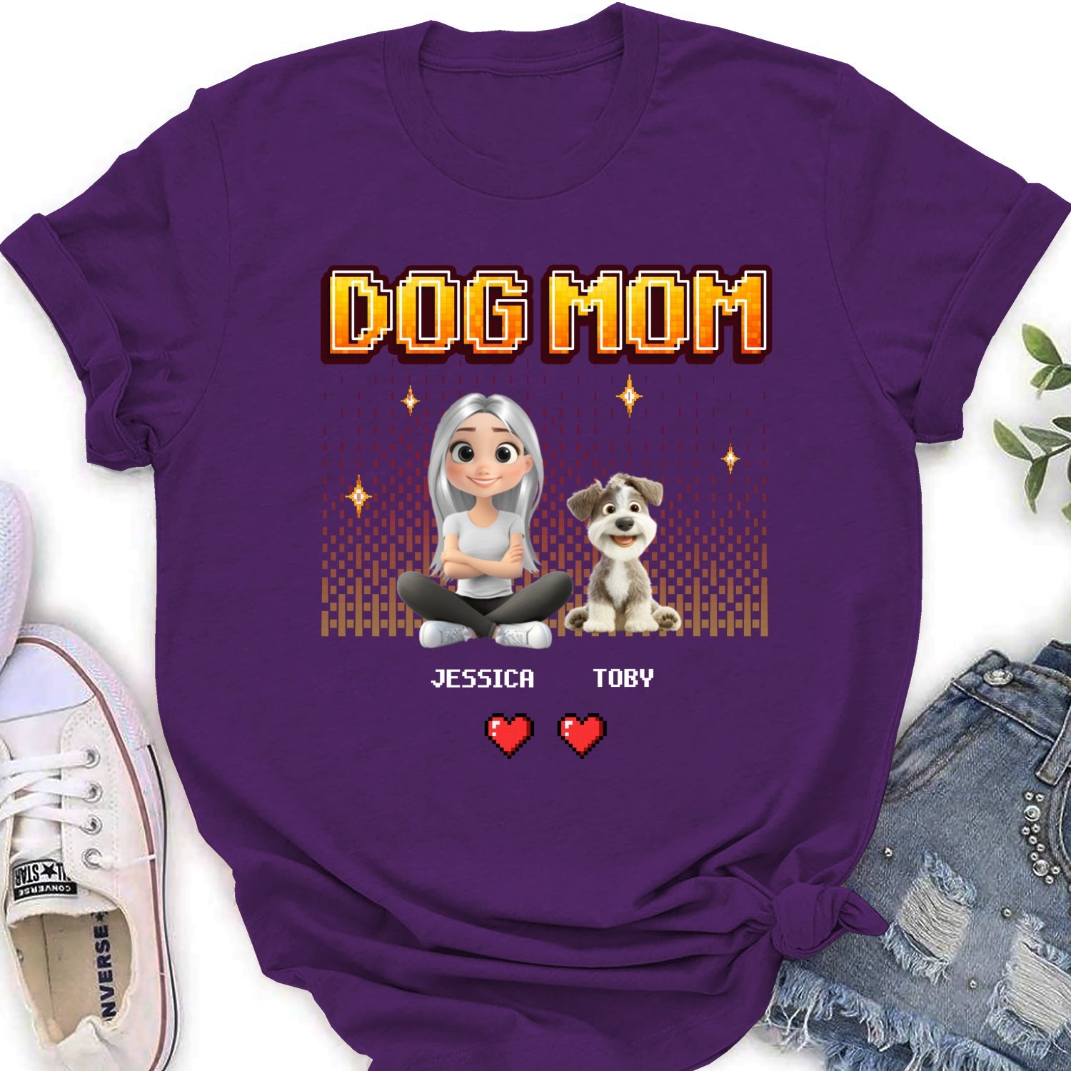 Customizable Dog Mom Pixel Women's T-Shirt - Ideal Gift for Pet Lovers