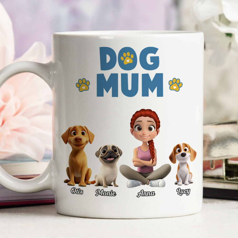 Personalized Custom Girl And Dog Cartoon Style Coffee Mug