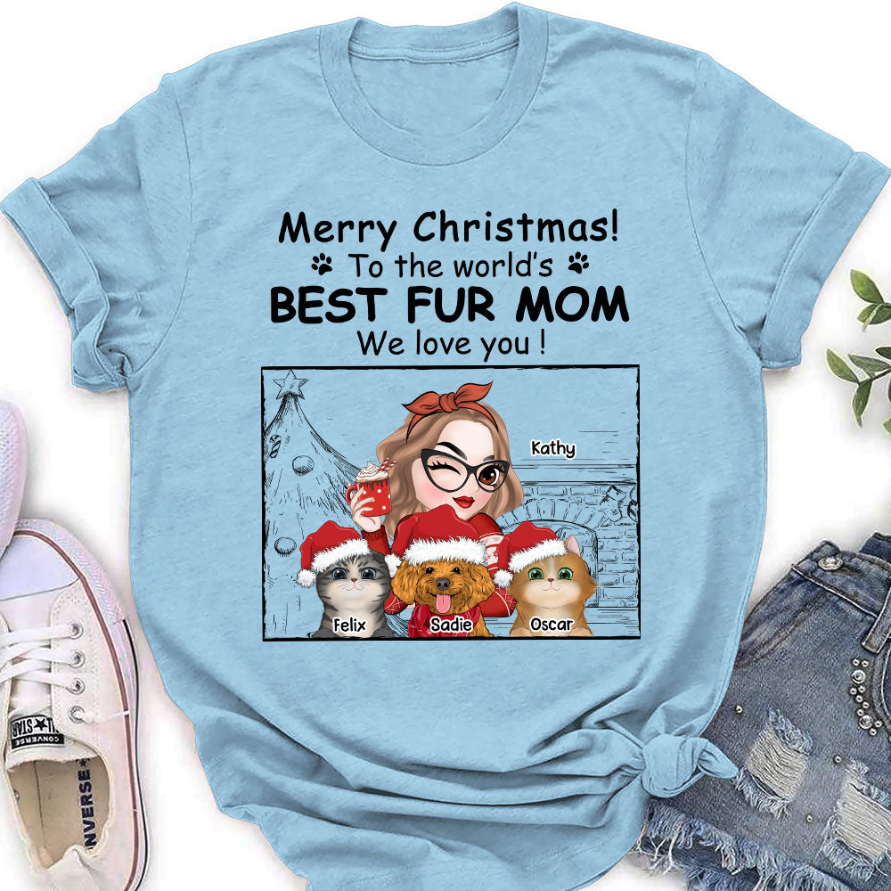 Best Fur Mom Christmas - Customizable Personalized Women's Christmas T-shirt