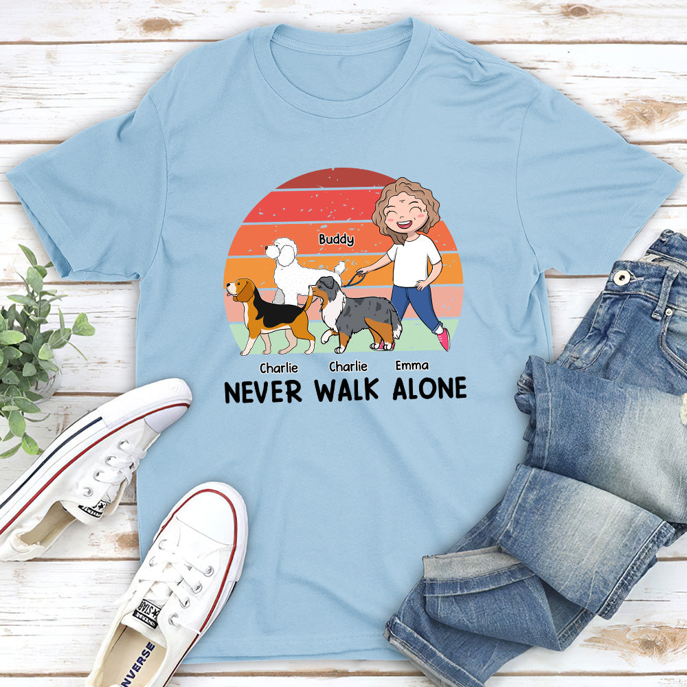 Personalized Custom Unisex Dog & Mom Never Walk Alone T-shirt - Ideal Gift for Pet Lovers