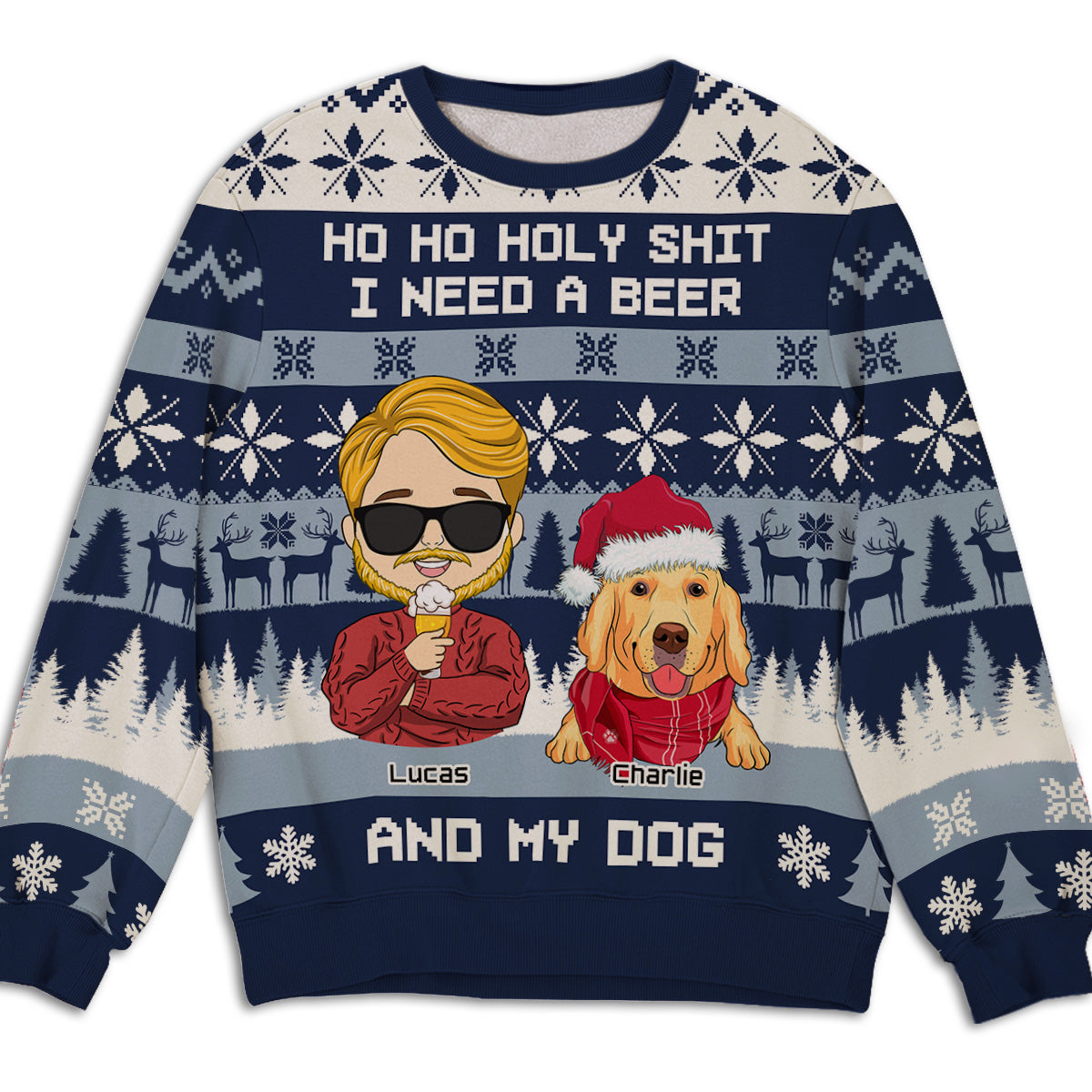 Ho Ho Christmas - Customizable All-Over Print Personalized Sweatshirt for Pet Lovers
