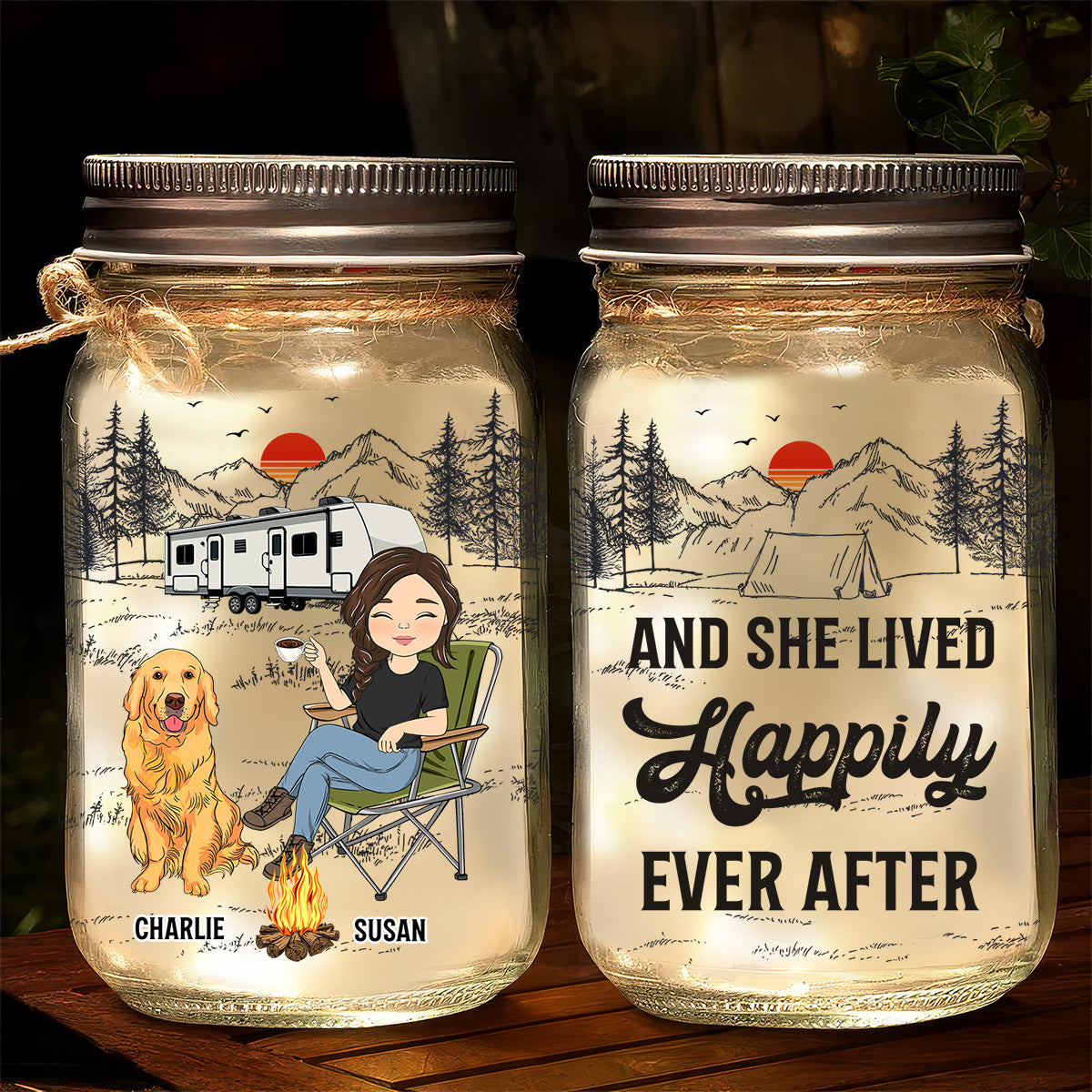 Personalized 'And She Lived Happily Ever After' Custom Mason Jar Light - Ideal Gift for Pet Lovers