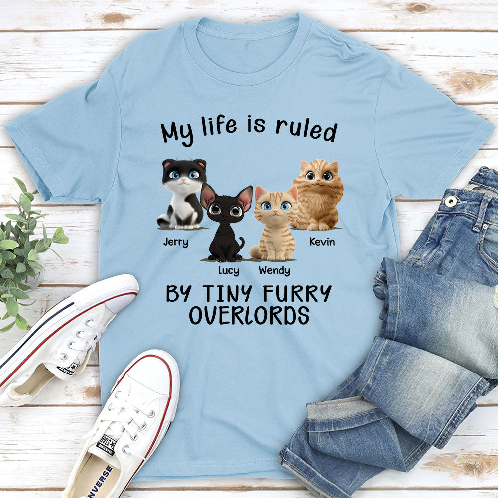 Personalized Custom Unisex 'My Life Is Ruled By Cats' Cartoon T-shirt - Ideal for Pet Lovers