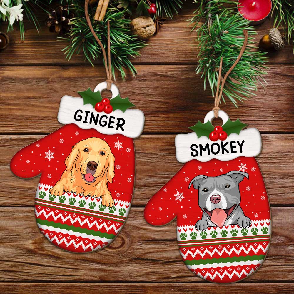 Customizable Personalized Dog Christmas Glove One - Layered Wood Ornament