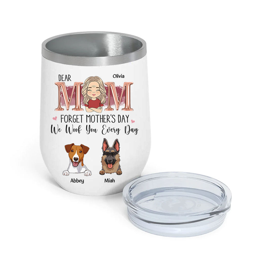 Daily Woof Mom - Personalized Custom 12oz Wine & Coffee Tumbler
