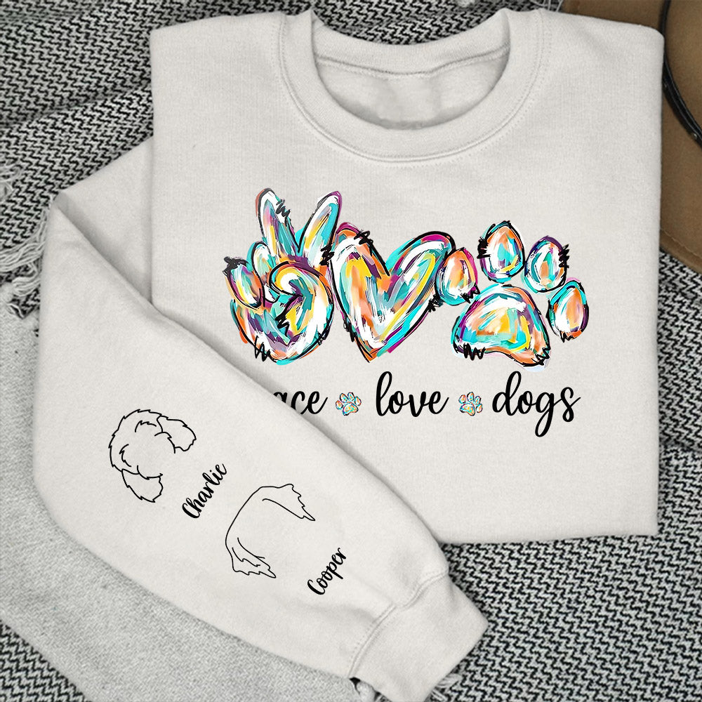Peace Love Dog Colorful Personalized Custom Long Sleeve T - shirt for Pet Lovers