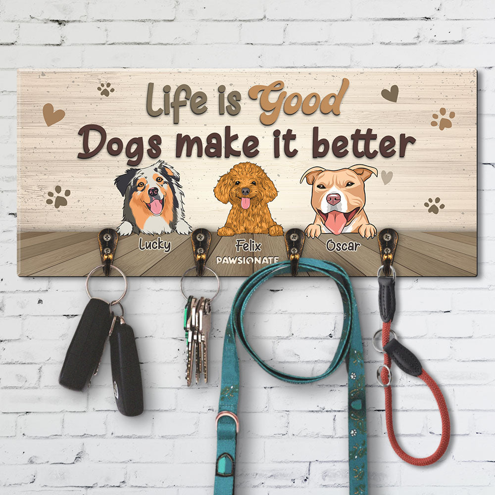Life Is Good - Customizable Personalized Wooden Key Holder for Pet Lovers