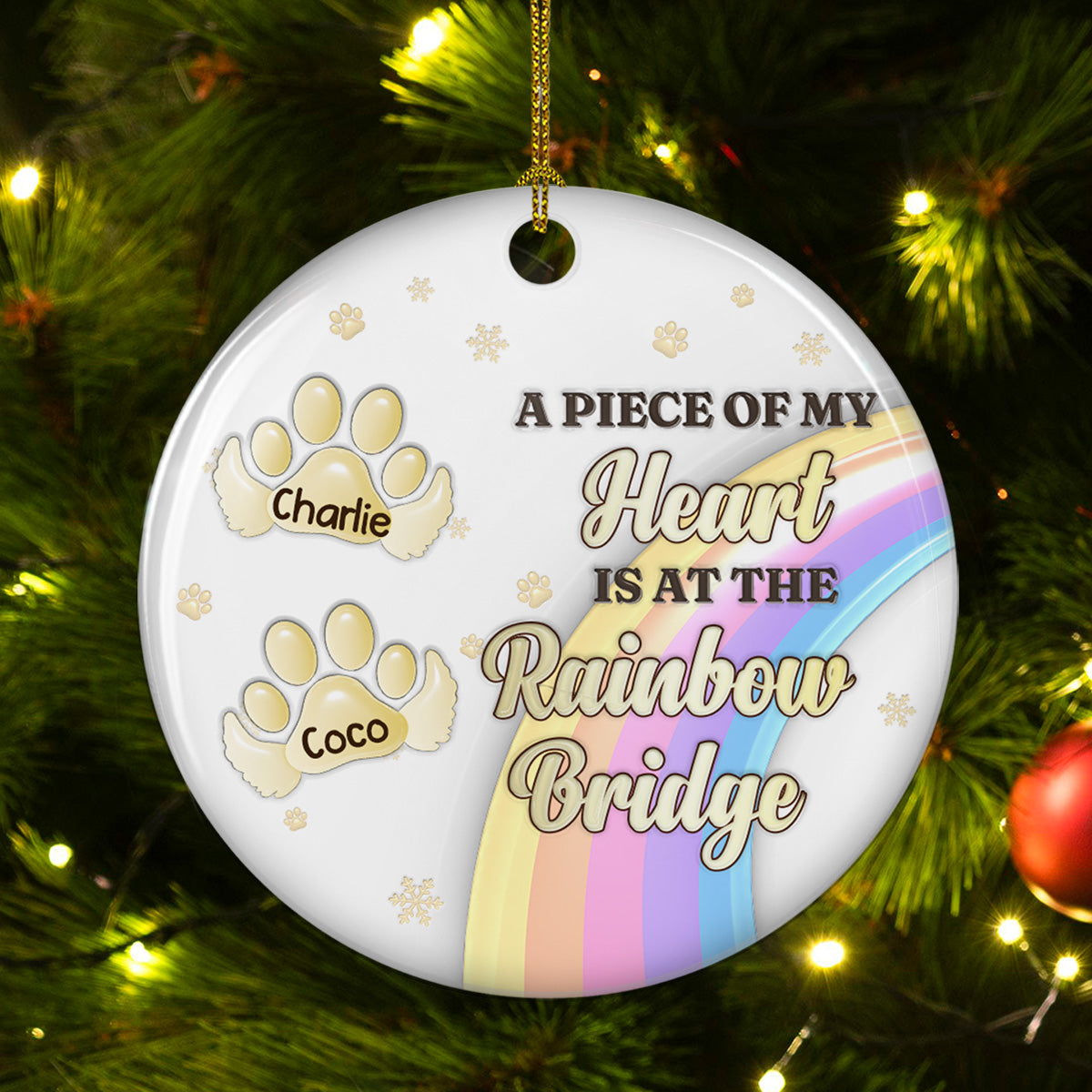 Personalized 3D Inflated Effect Custom Ceramic Christmas Ornament - Crossed The Rainbow Bridge