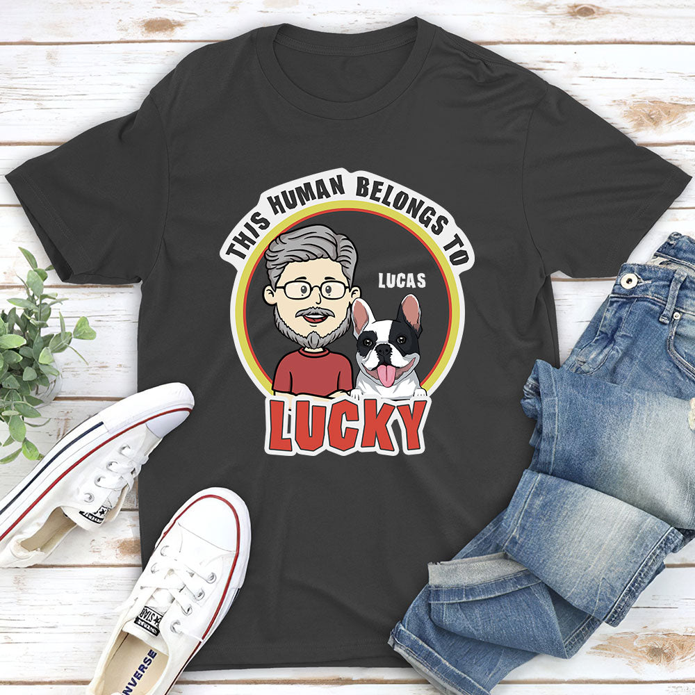 Personalized Custom Unisex 'This Human Belongs To' T-shirt - Ideal Gift for Pet Lovers