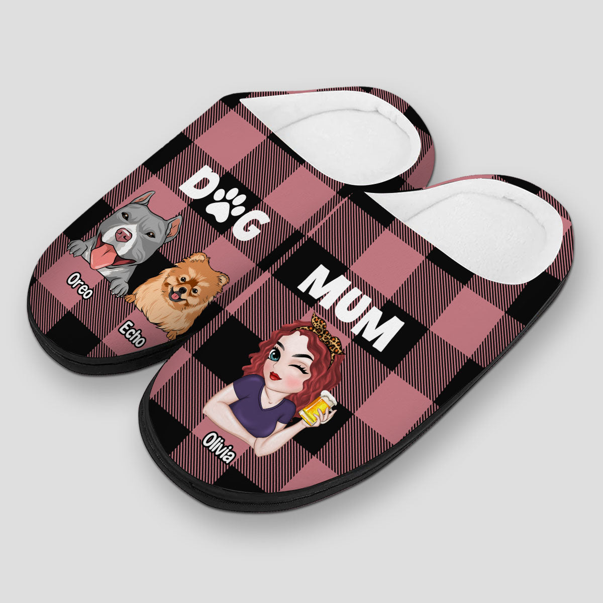 Personalized Custom Dog Mom Plush Slippers - Ideal Gift for Pet Lovers