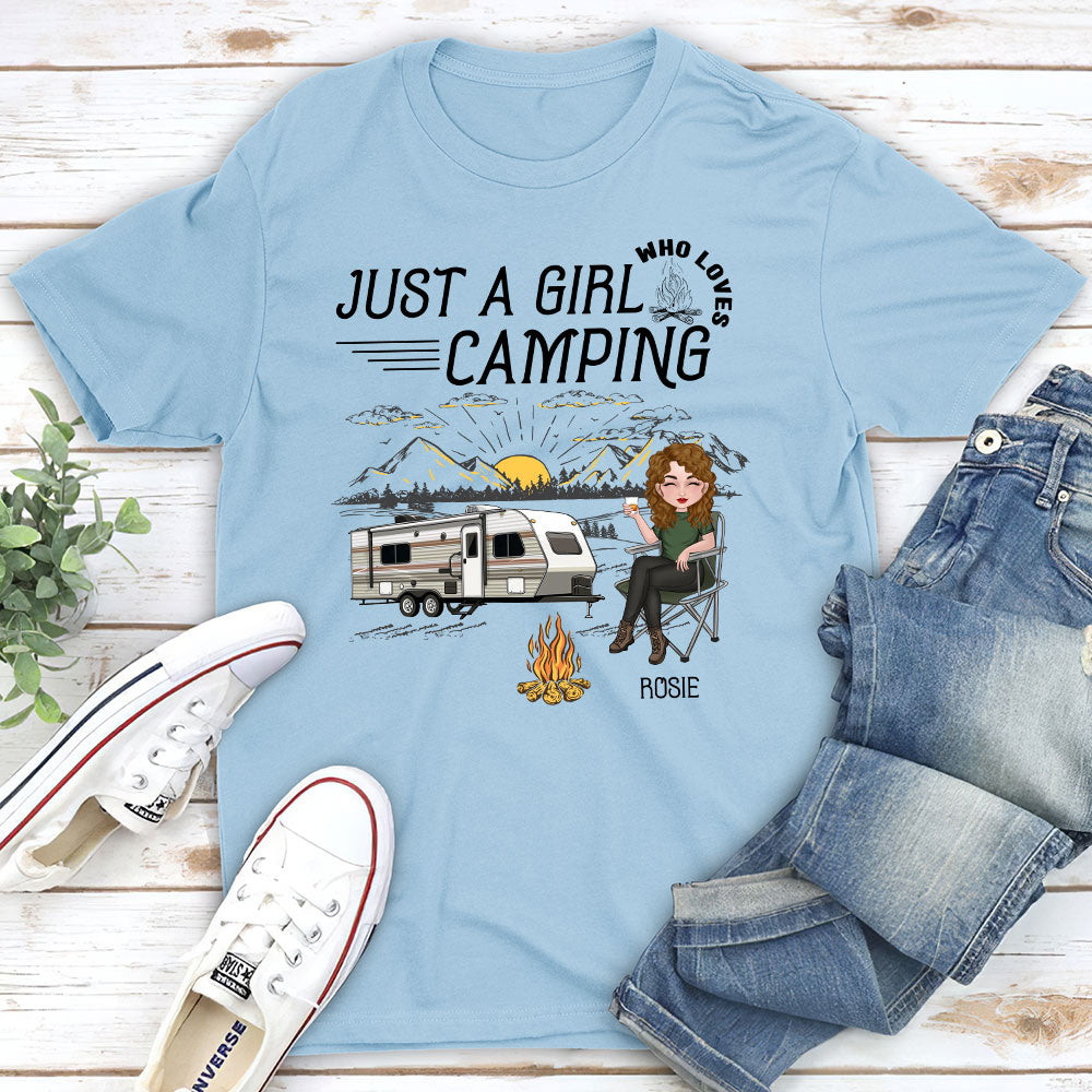 Personalized Unisex 'Girl Loves Camping' T-shirt - Ideal Gift