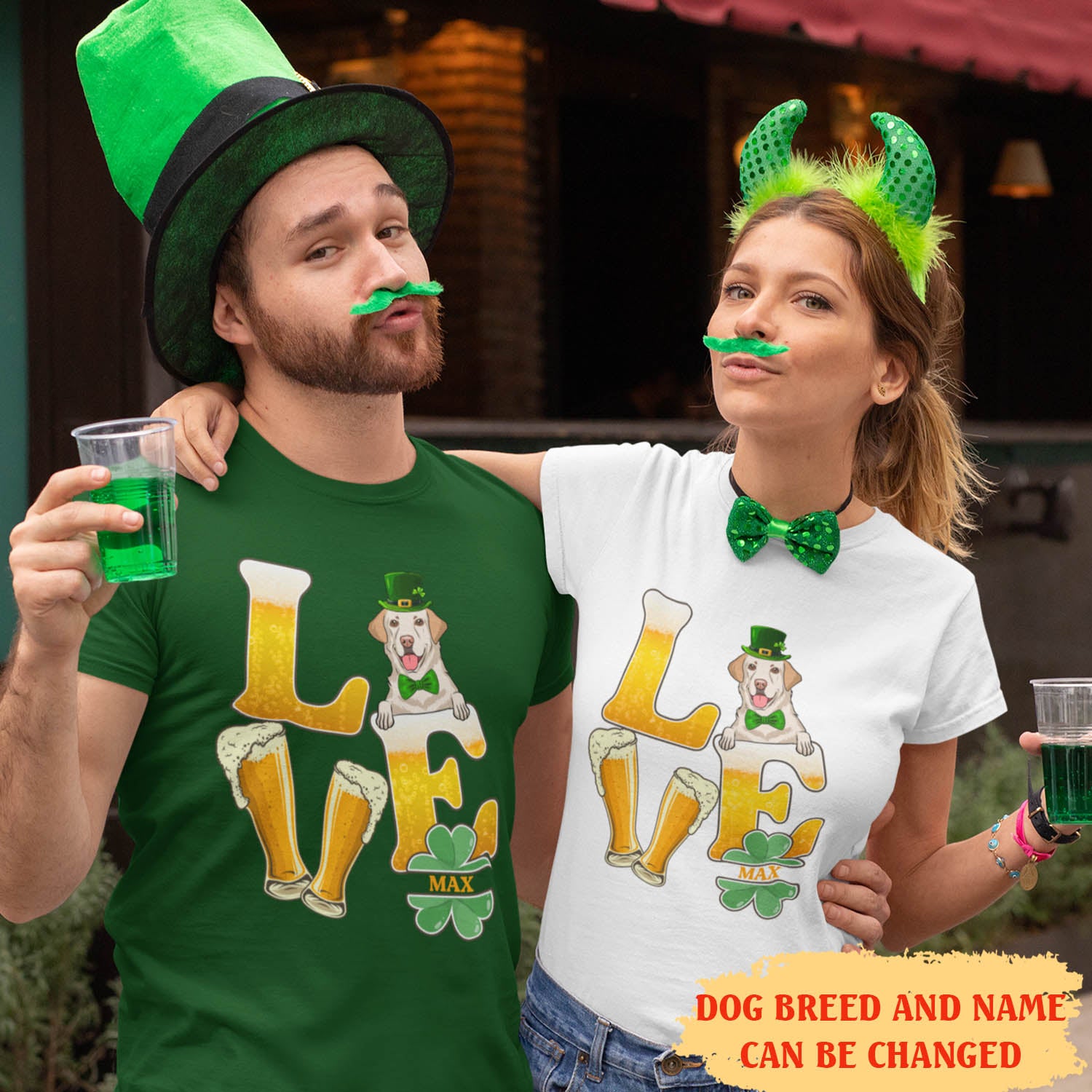 St. Patrick's Day Personalized Custom Unisex 'Beer Love Dog' T-shirt - Ideal Gift for Pet Lovers