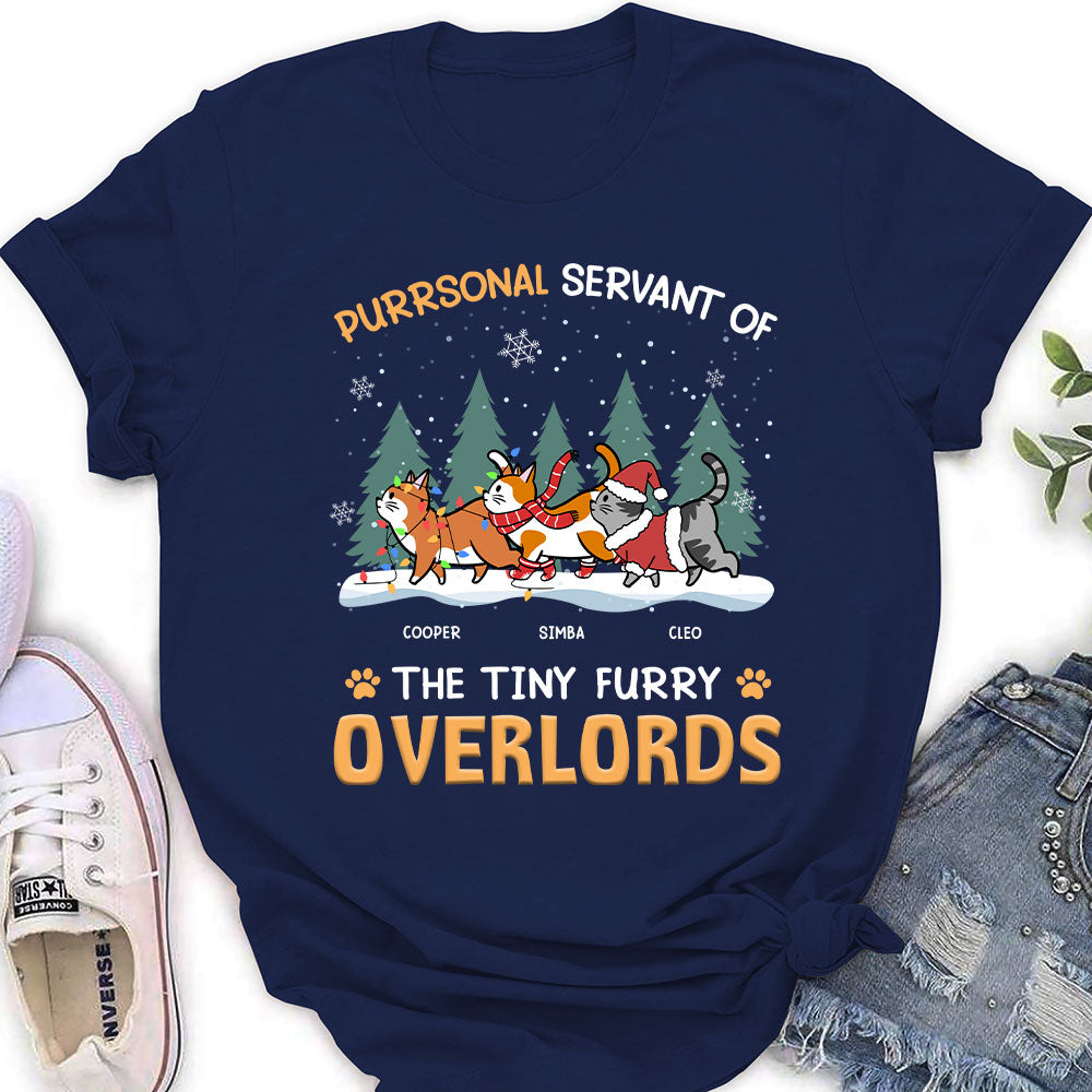 Customizable Personalized Women's T-shirt: Servant Of Tiny Overlords for Pet Lovers