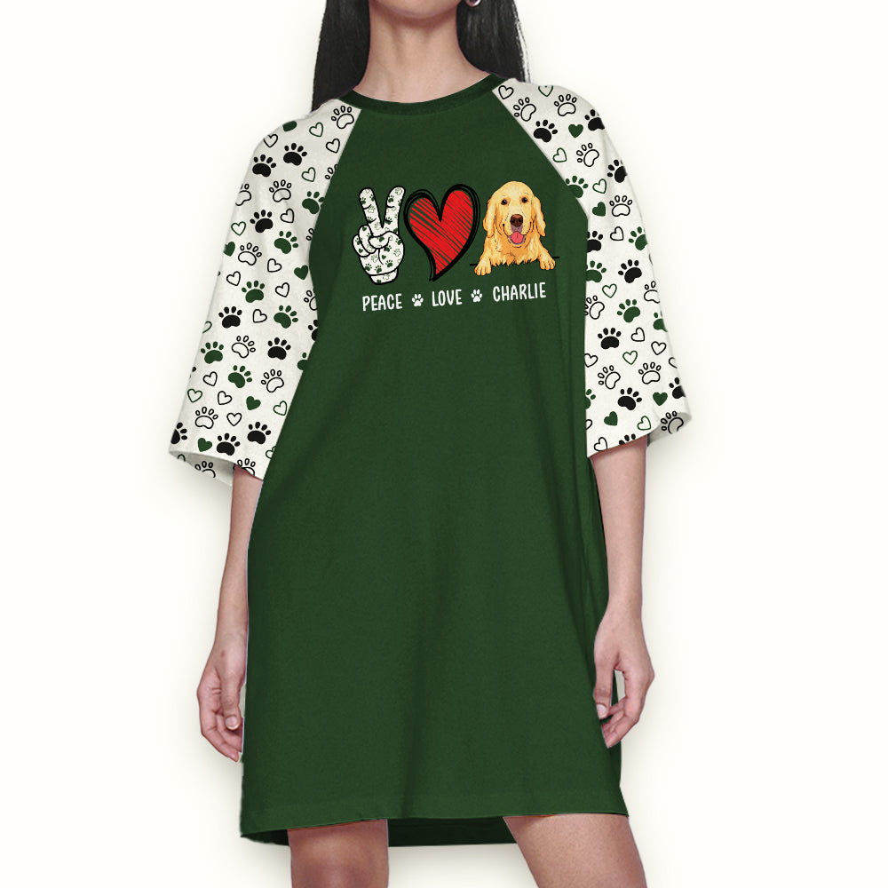 Peace Love Dog Pattern Personalized 3/4 Sleeve Custom Dress - Perfect for Dog Moms