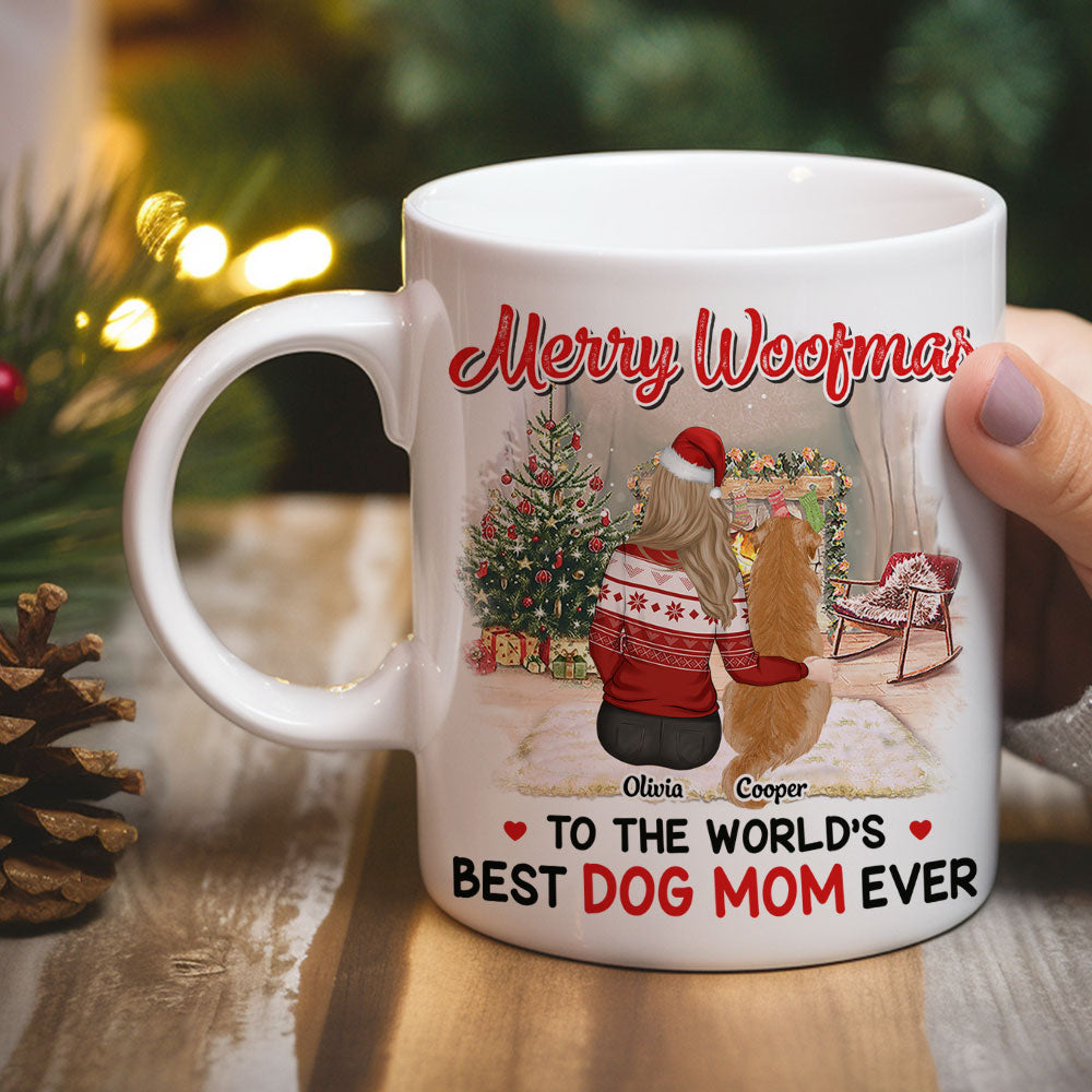 Personalized Merry Woofmas Custom Coffee Mug for Dog Moms