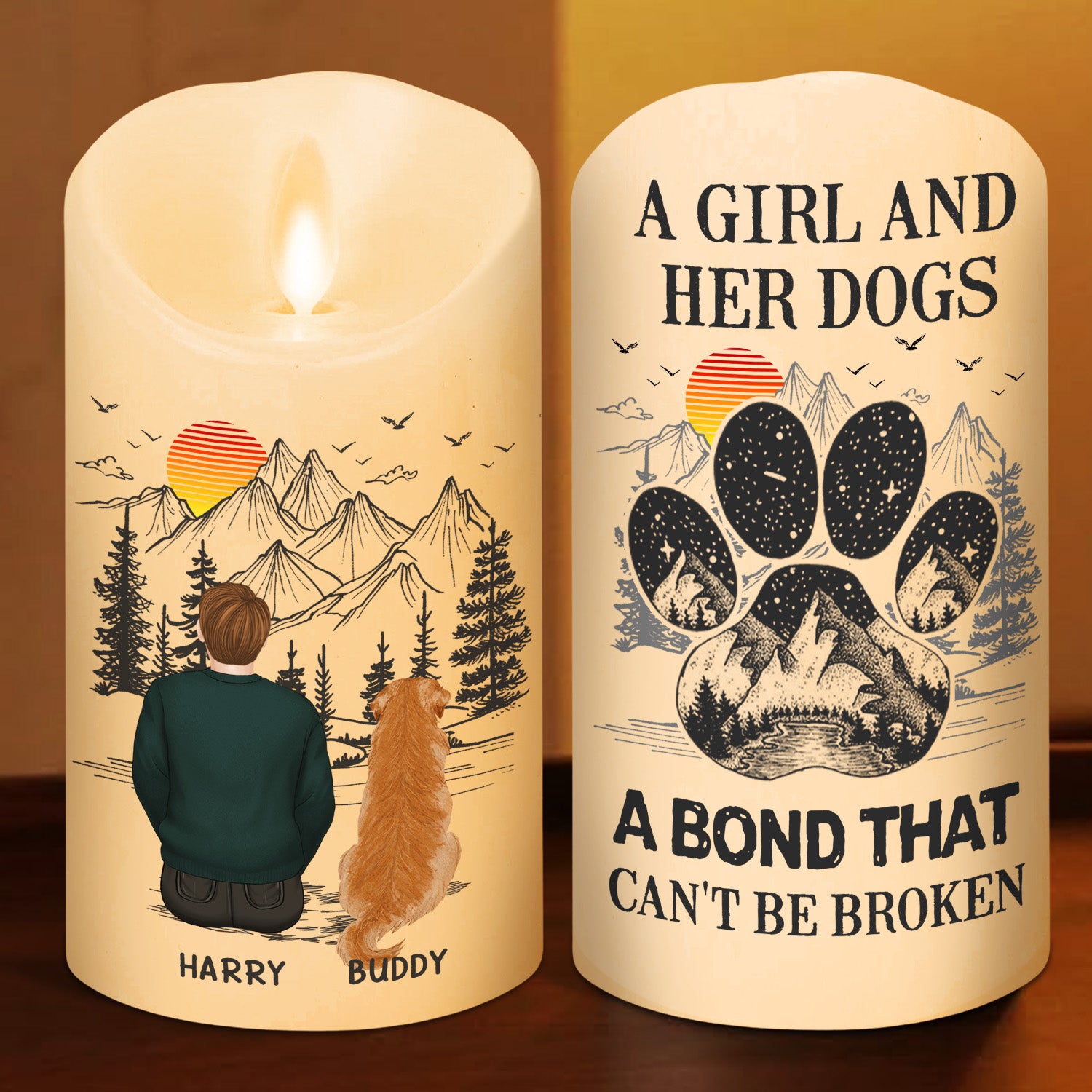 Personalized Custom LED Memorial Candle: A Girl And Her Dogs Can't Be Broken