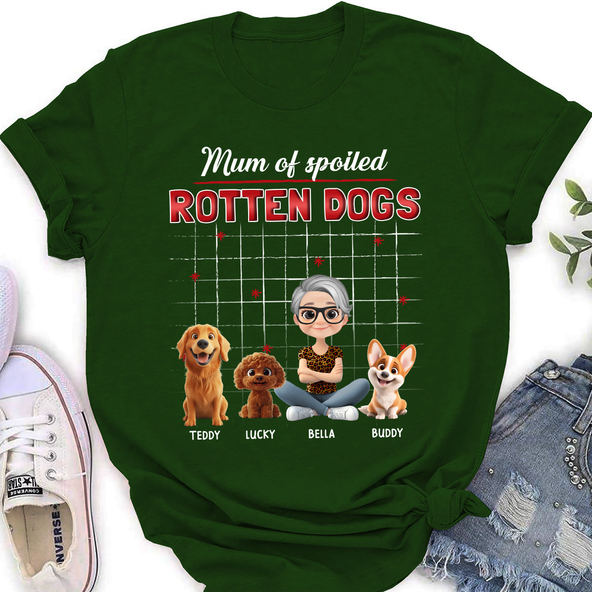 Personalized Custom Women's Dog Cartoon Mom Dad T-shirt - Ideal Gift for Pet Lovers