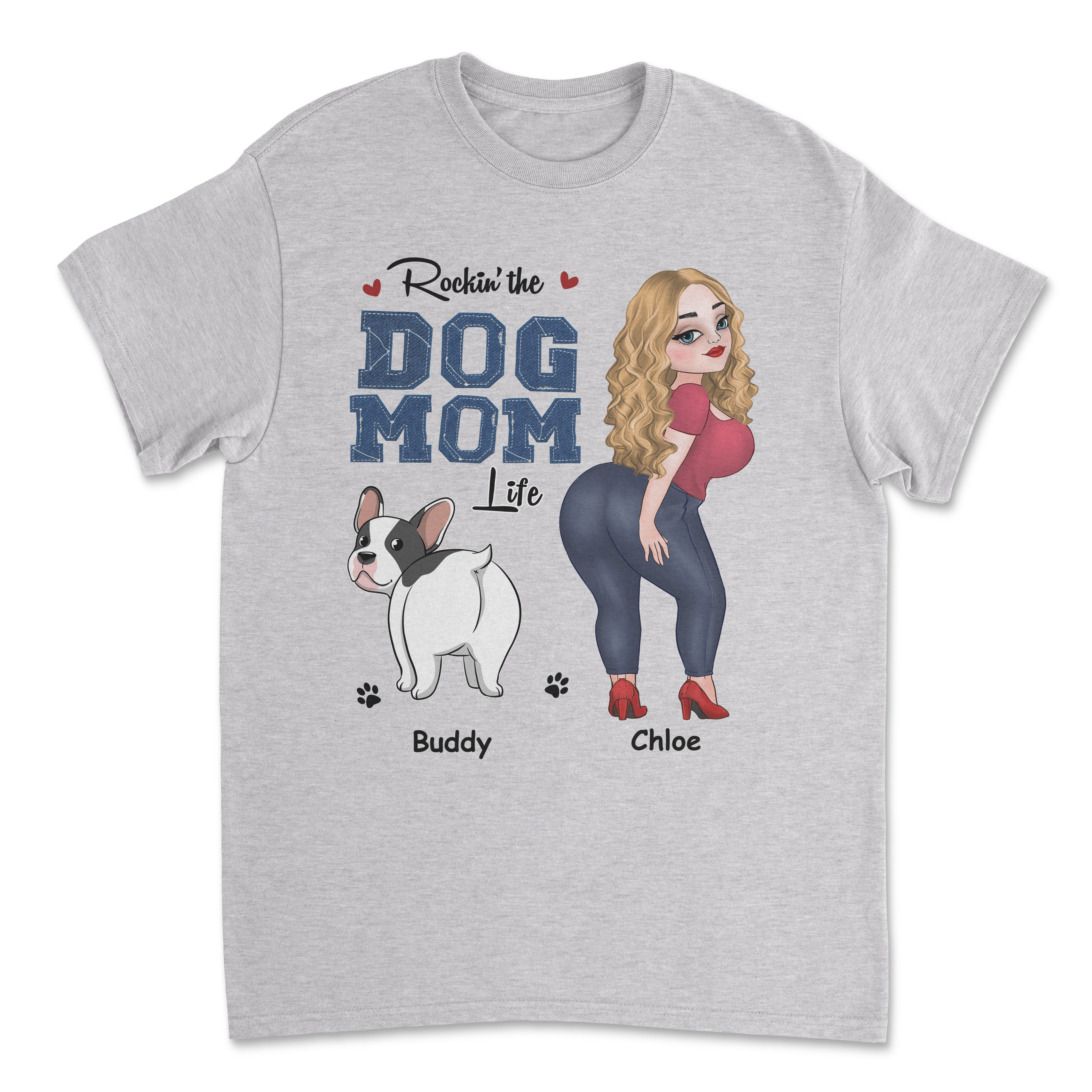 Personalized Custom Unisex Dog Mom Blue Denim T-shirt - Ideal Gift for Pet Lovers