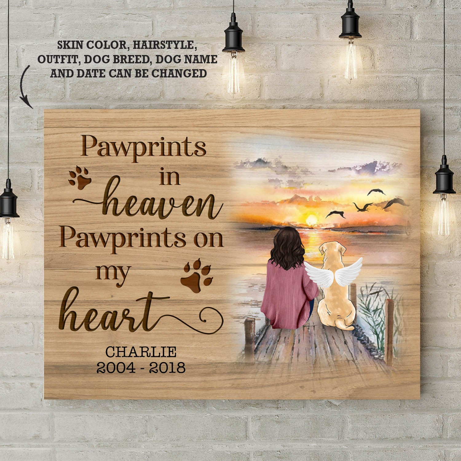 Personalized Memorial Dog Canvas Print: Pawprints In Heaven, Pawprints On My Heart