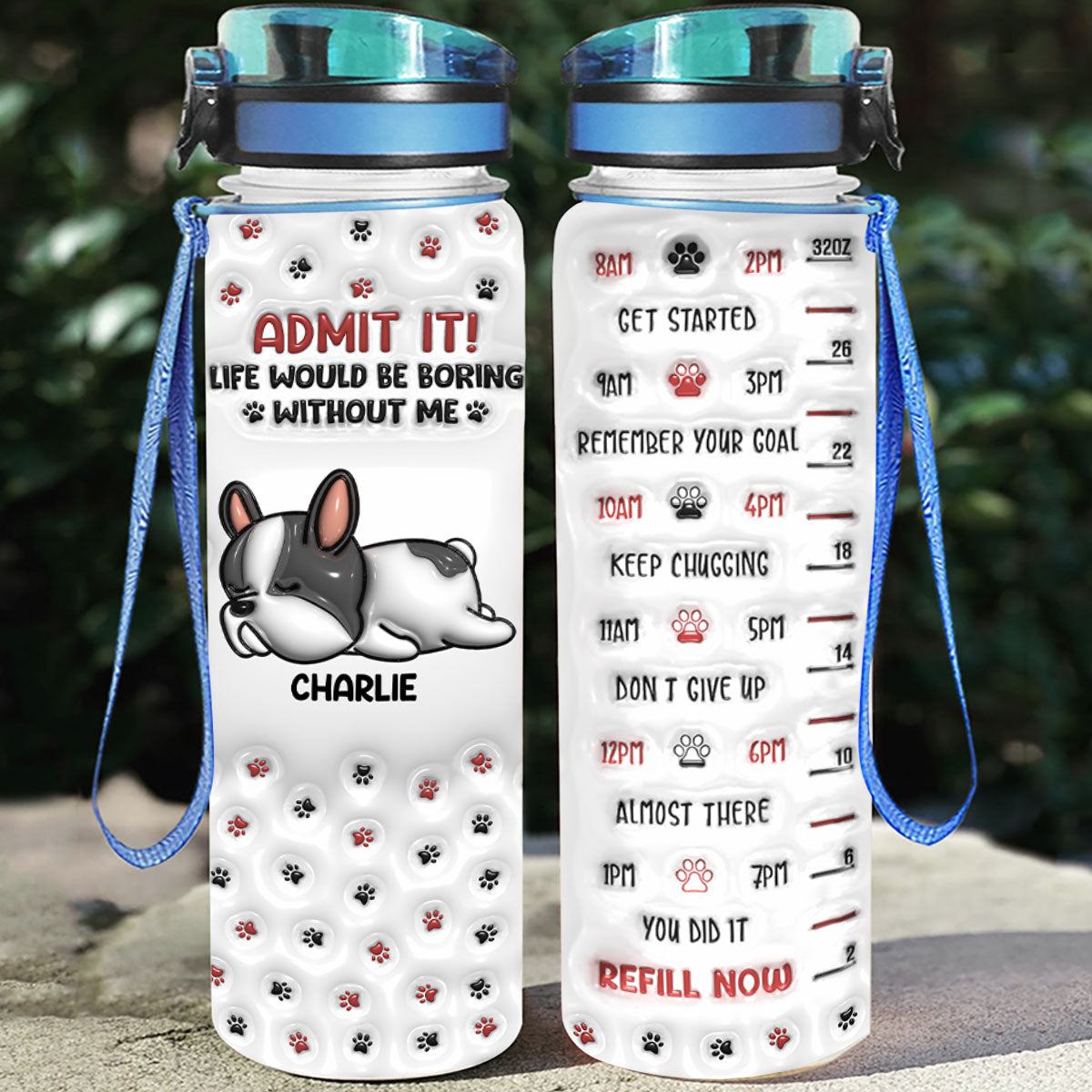 Personalized Custom 3D Inflated Effect Water Tracker Bottle - Version 2, A Must - Have for Pet Lovers