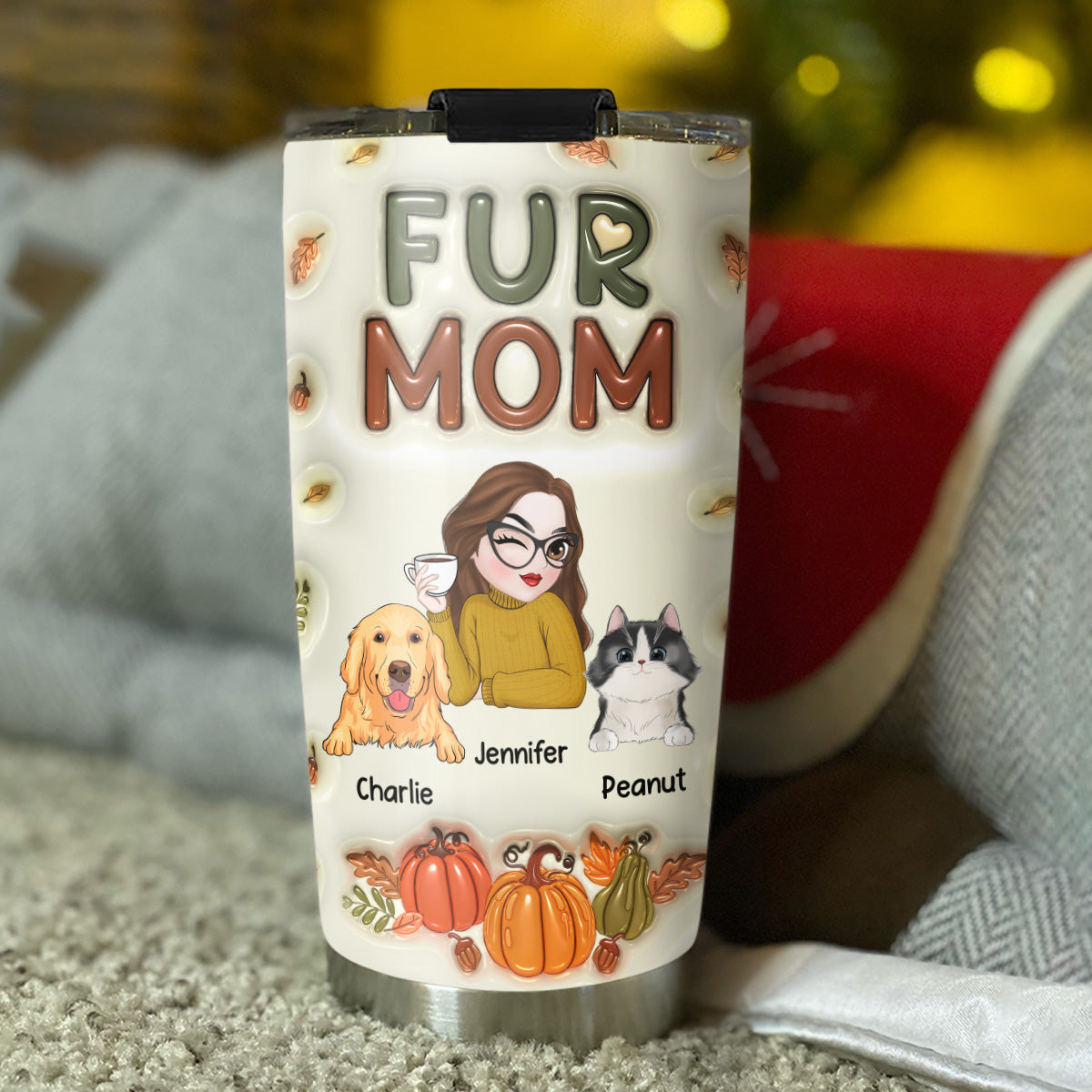 Autumn Fur Mom Personalized 3D Inflated Effect Custom Tumbler