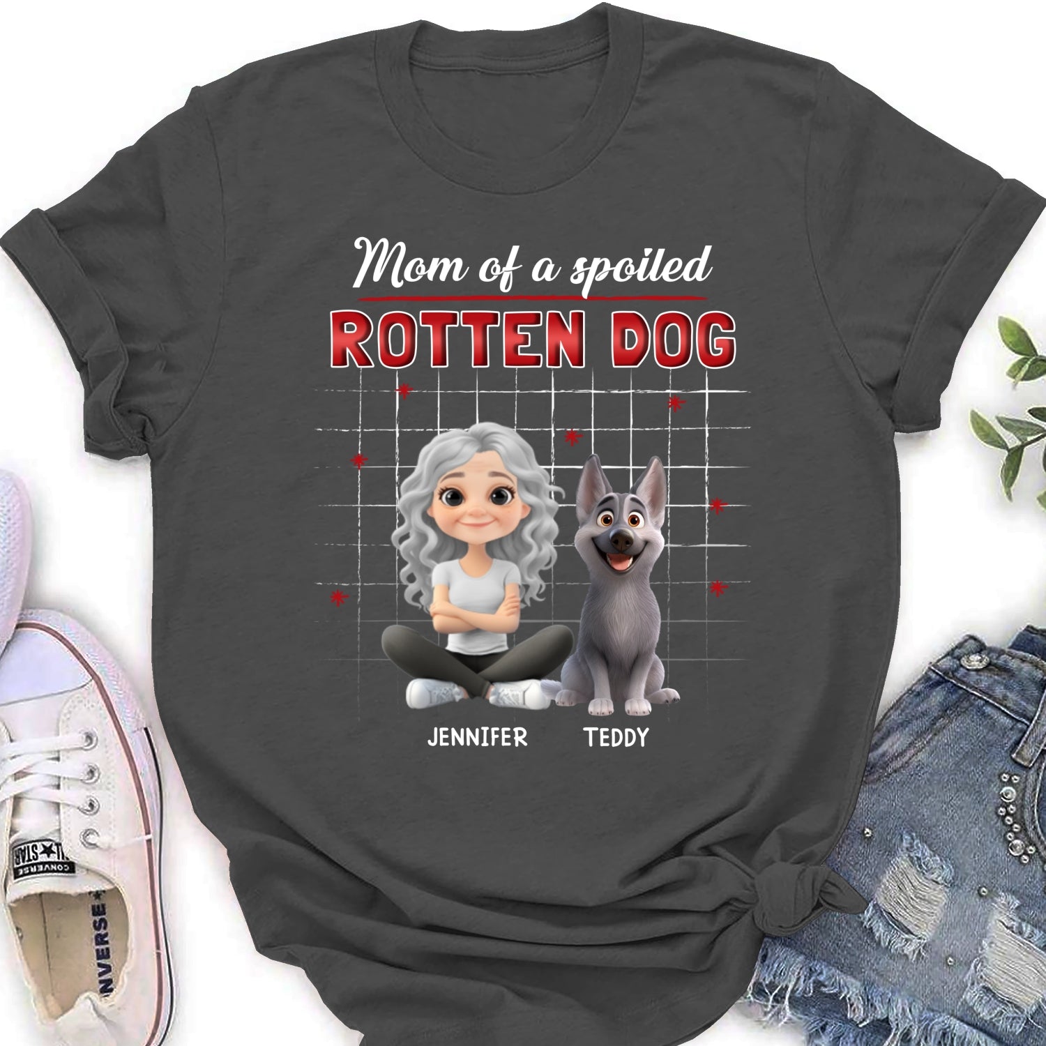 Personalized Custom Women's Dog Cartoon Mom Dad T-shirt - Ideal Gift for Pet Lovers