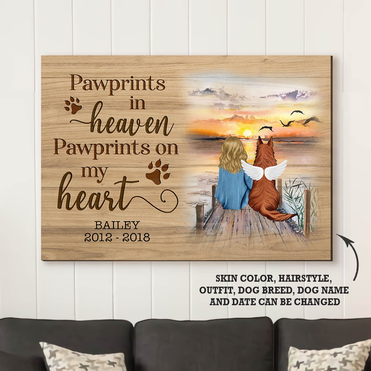 Personalized Memorial Dog Canvas Print: Pawprints In Heaven, Pawprints On My Heart
