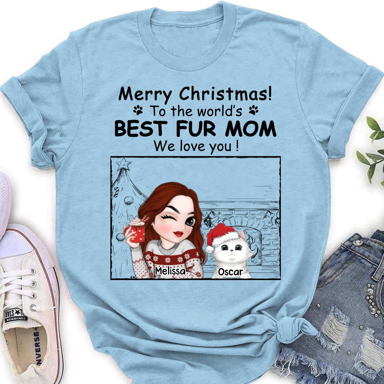 Best Fur Mom Christmas - Customizable Personalized Women's Christmas T-shirt