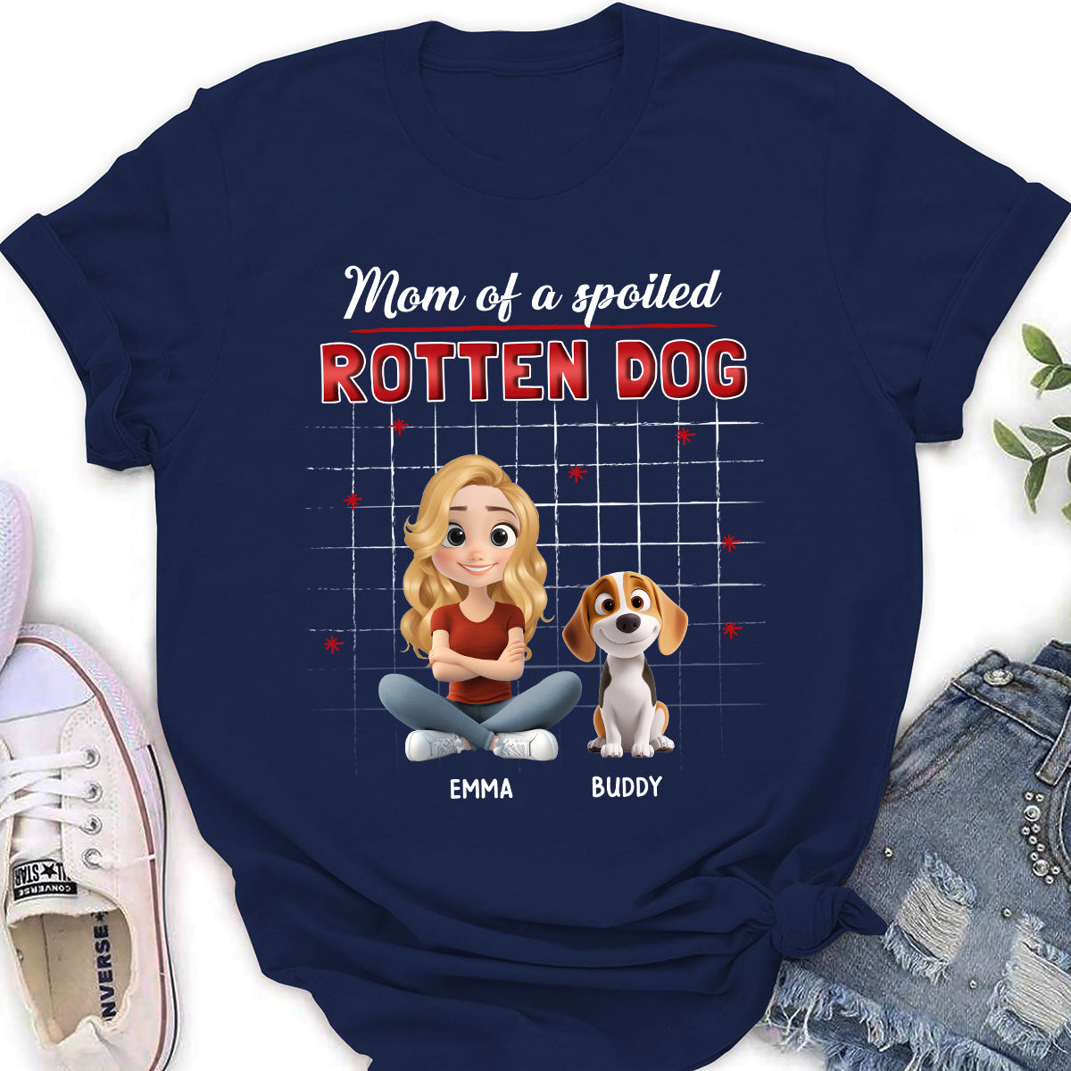 Personalized Custom Women's Dog Cartoon Mom Dad T-shirt - Ideal Gift for Pet Lovers
