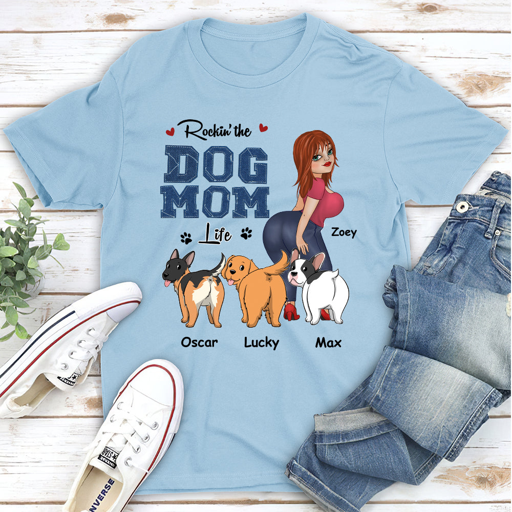 Personalized Custom Unisex Dog Mom Blue Denim T-shirt - Ideal Gift for Pet Lovers