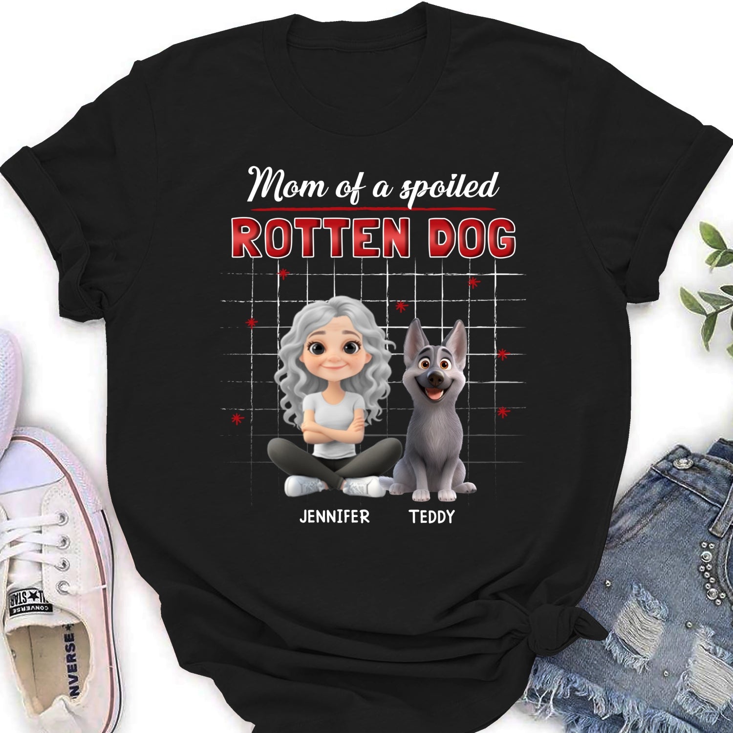 Personalized Custom Women's Dog Cartoon Mom Dad T-shirt - Ideal Gift for Pet Lovers