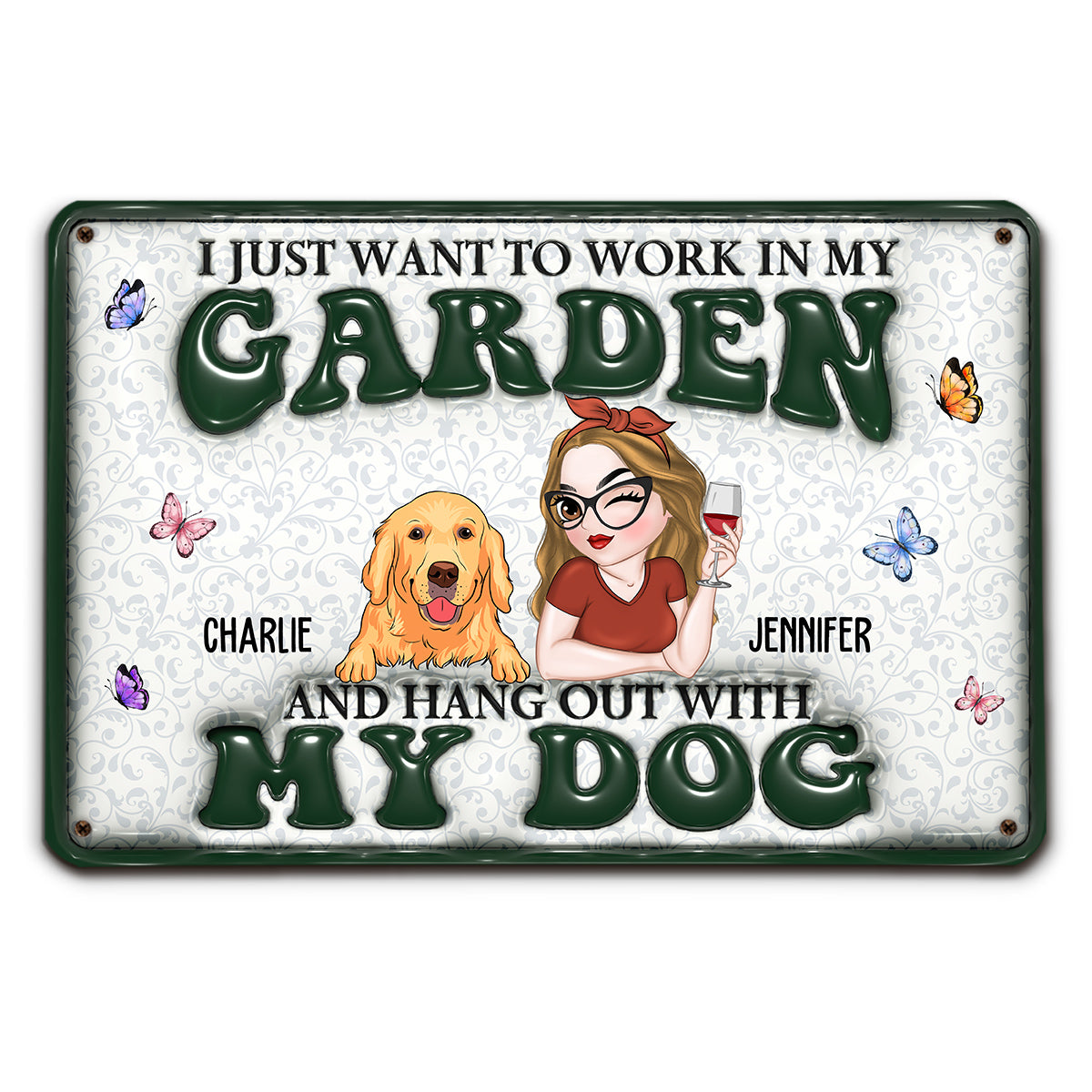Personalized Custom 3D Inflated Effect Metal Sign - Gardening with Dog for Garden Enthusiasts