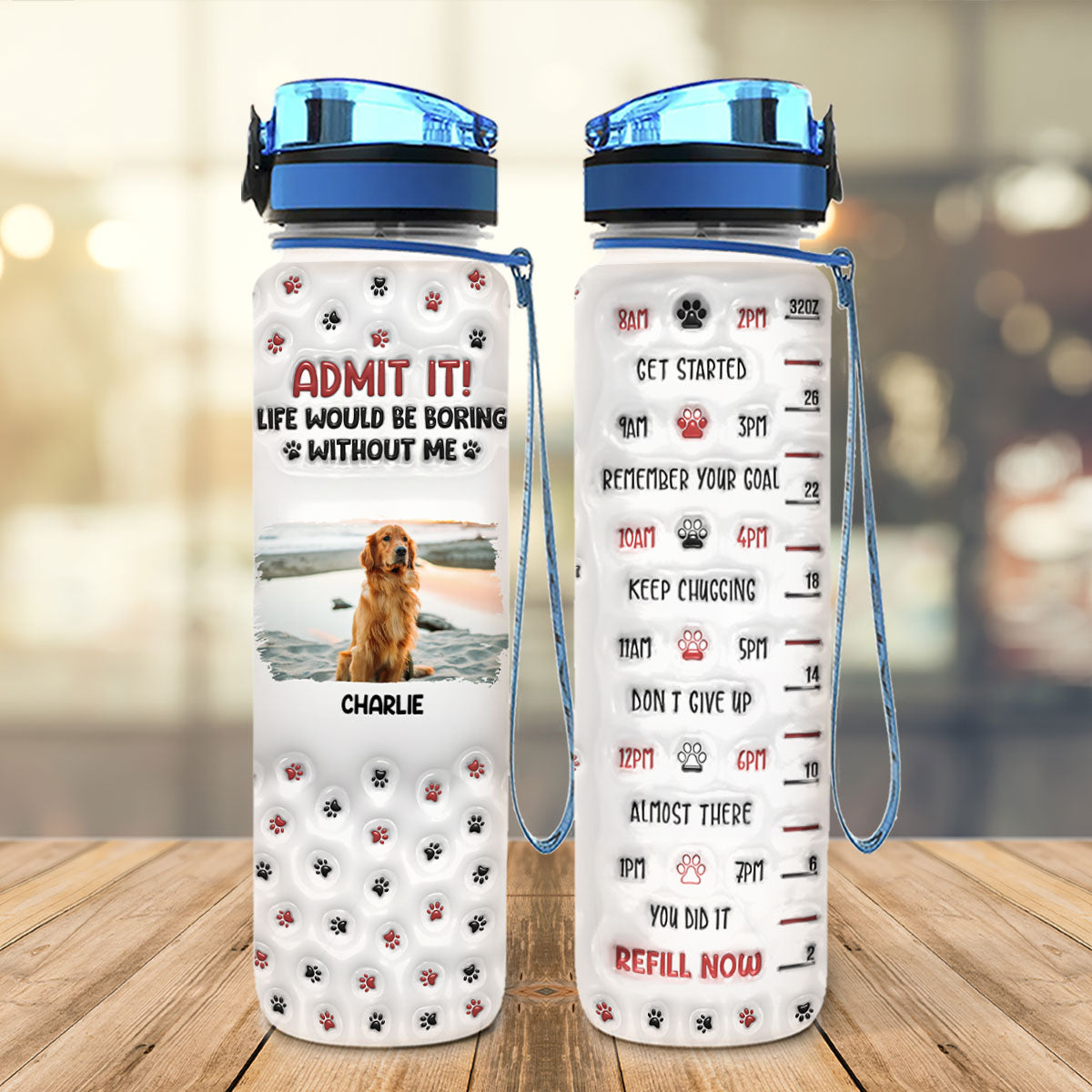Personalized Custom 3D Inflated Effect Water Tracker Bottle - Version 2, A Must - Have for Pet Lovers