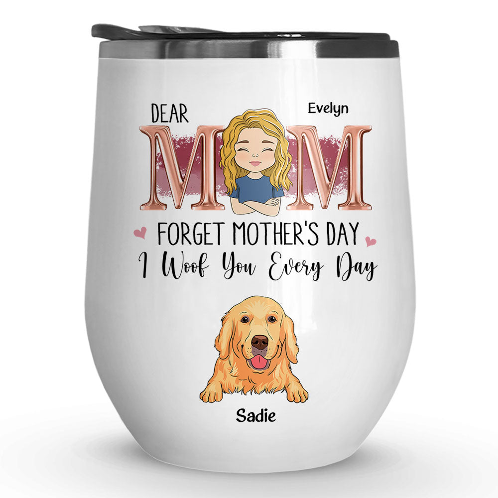 Daily Woof Mom - Personalized Custom 12oz Wine & Coffee Tumbler