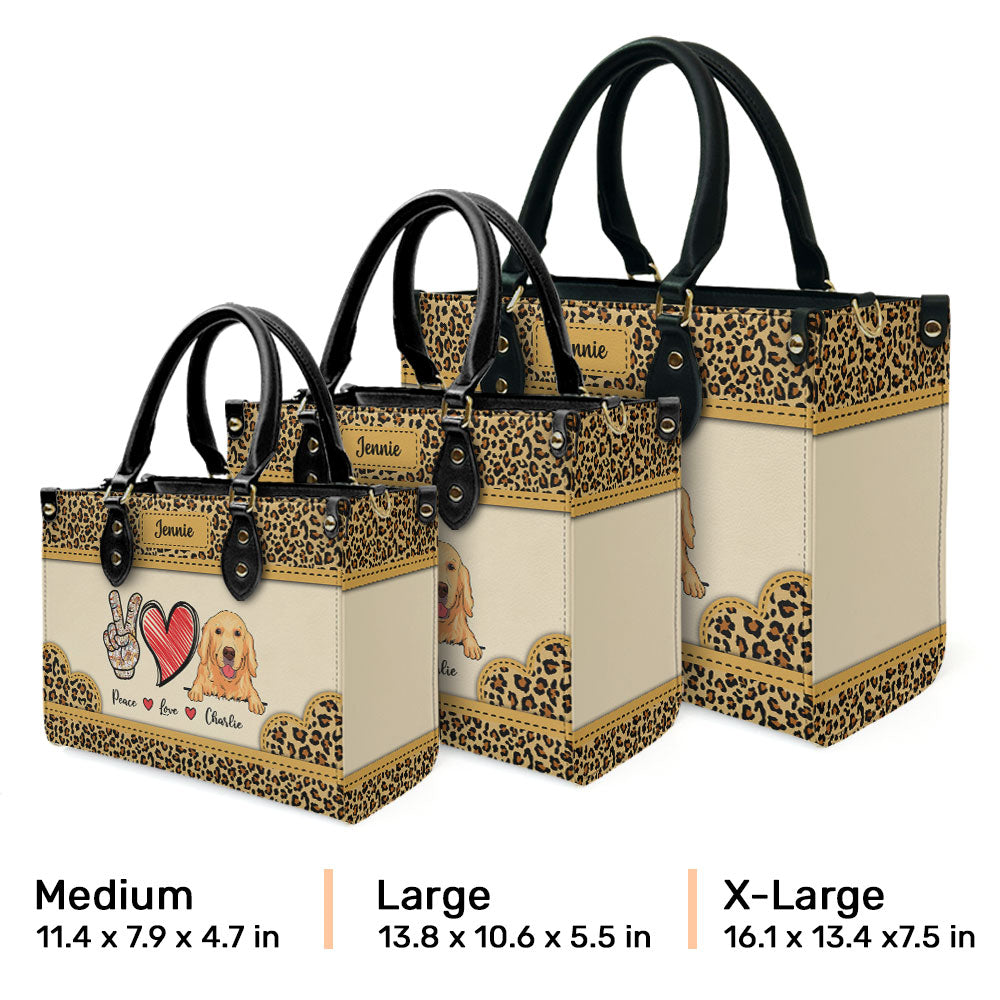 Peace Love Dog Leopard - Customizable Personalized Leather Handbag