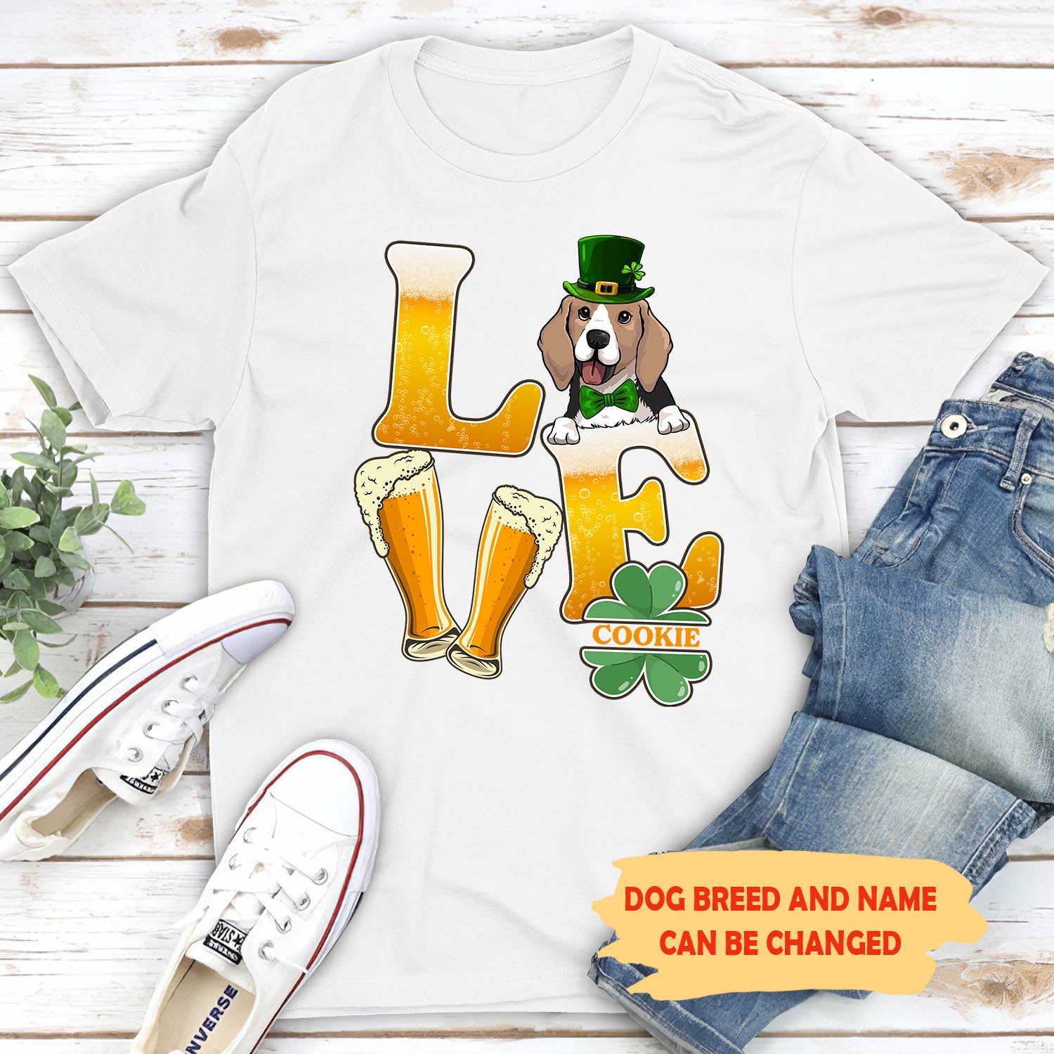 St. Patrick's Day Personalized Custom Unisex 'Beer Love Dog' T-shirt - Ideal Gift for Pet Lovers