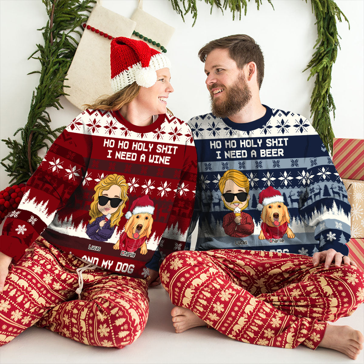 Ho Ho Christmas - Customizable All-Over Print Personalized Sweatshirt for Pet Lovers