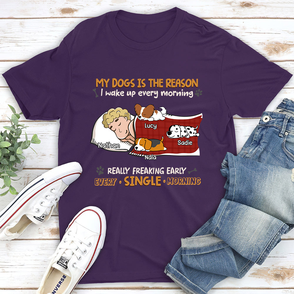 Personalized Custom Unisex 'My Dog Is The Reason I Wake Up' T-shirt - Ideal Gift for Pet Lovers