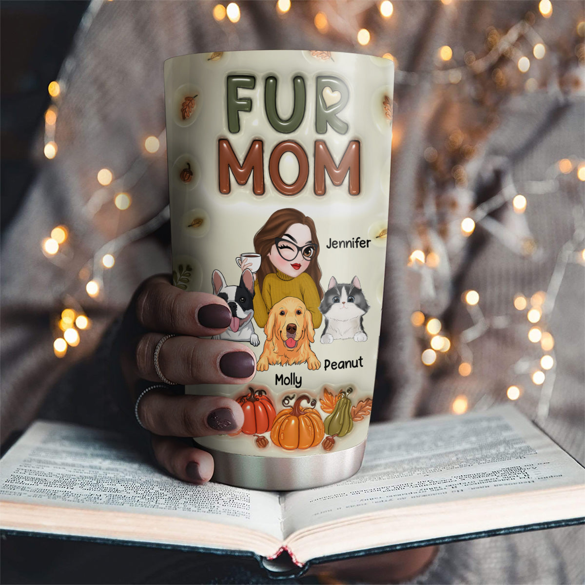 Autumn Fur Mom Personalized 3D Inflated Effect Custom Tumbler